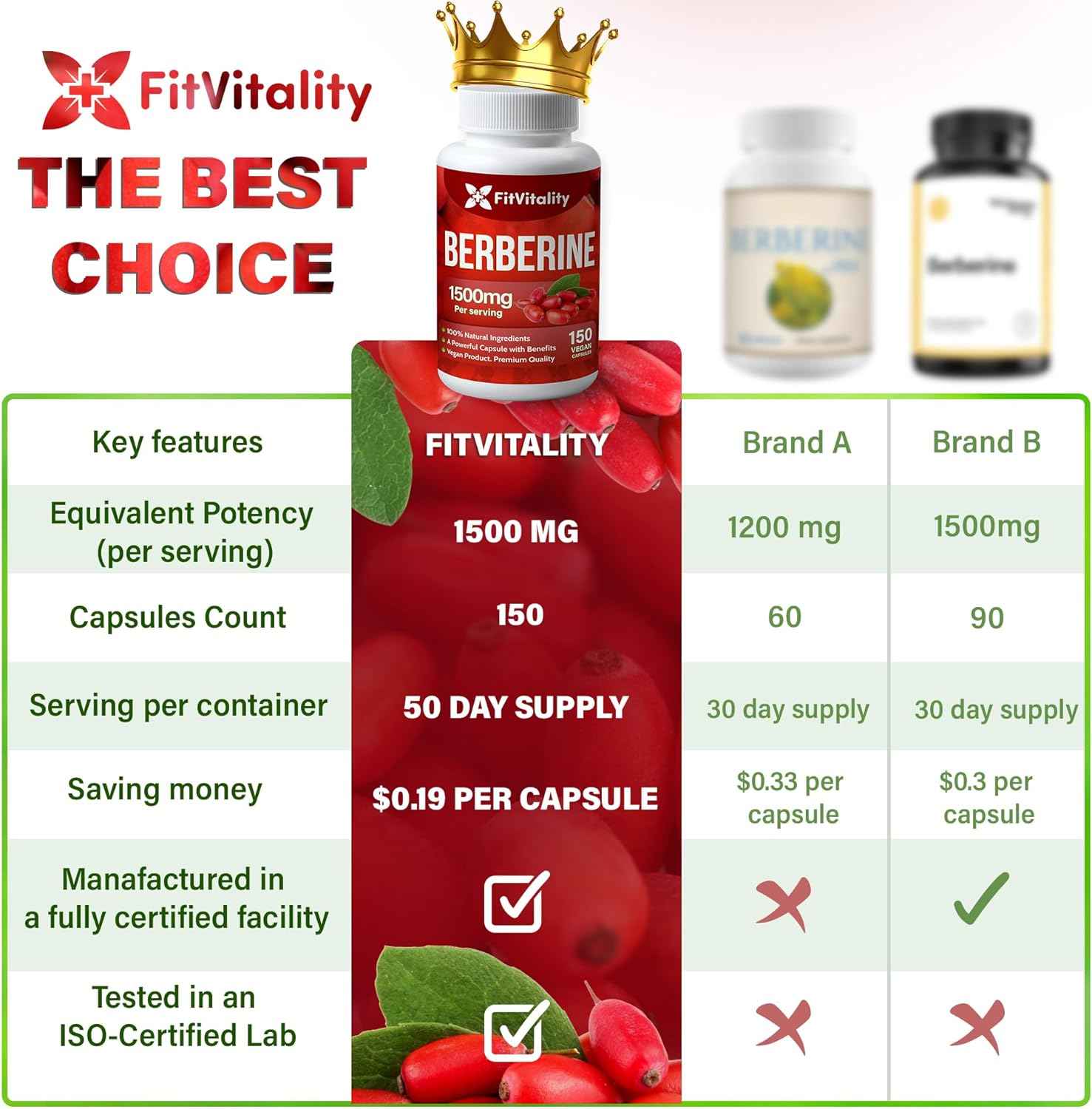 Premium Berberine Supplement, Non-GMO, Gluten-Free by FreshDrinkUS - Natural and Premium Herbal Tea