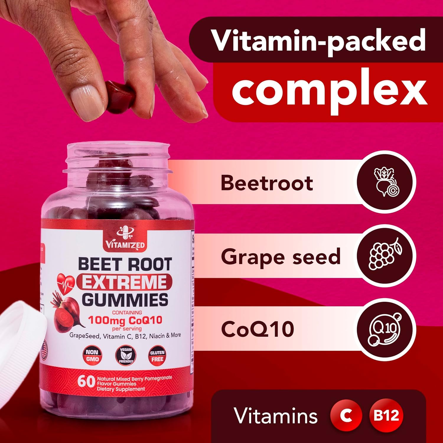Beet Root Extreme Gummies with CoQ10, 60 Count DestGlow