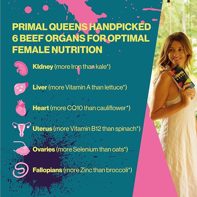 Primal Queen Beef Organ Superfood - 30 Day Refill,Female-Optimized Beef Organ Superfood Supplement (Beef Liver, Kidney, Heart, & 3 More) - 100% Grass Fed, Pasture Raised Cattle - Balance Hormones, Energy, & More for Women by VAH
