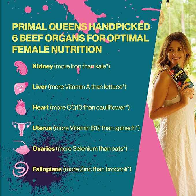 Primal Queen Beef Organ Superfood - 30 Day Refill,Female-Optimized Beef Organ Superfood Supplement (Beef Liver, Kidney, Heart, & 3 More) - 100% Grass Fed, Pasture Raised Cattle - Balance Hormones, Energy, & More for Women
