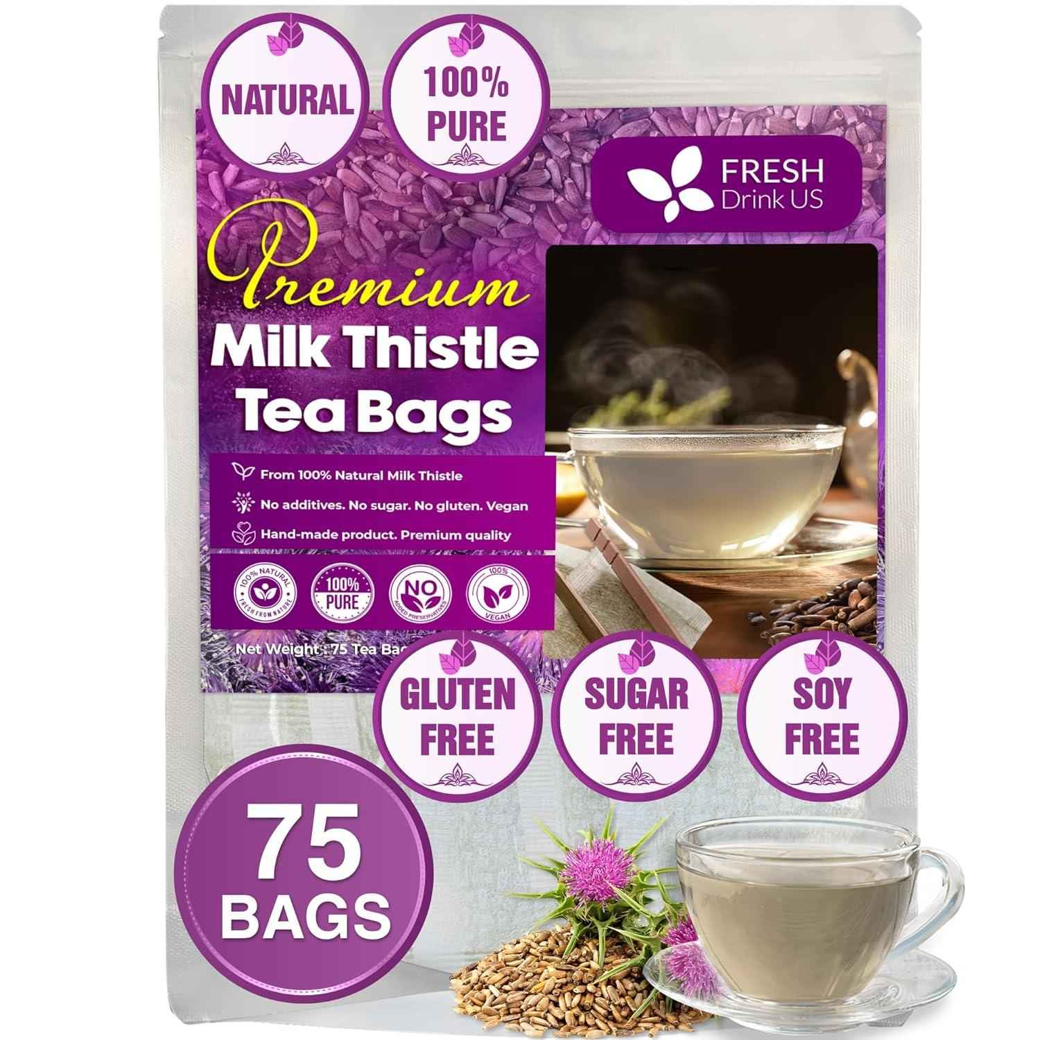 Premium Milk Thistle Tea Bags, 100% Natural & Pure from Milk Thistle Seeds. Milk Thistle Seed Herbal Tea. Milk Thistle Seed Tea. Made with Natural Material Tea Bags. No Sugar, No Caffeine, No Gluten, Vegan.