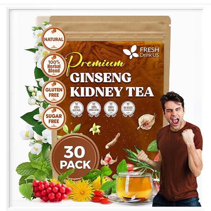 Ginseng 6 Treasures Kidney Tea, Super Kidney Cleanse Detox Tea For Men & Women, 100% Natural Roots & Berries | Caffeine-Free | Adaptogenic Blend for Energy, Wellness & Vitality Support by FreshDrinkUS - Natural and Premium Herbal Tea