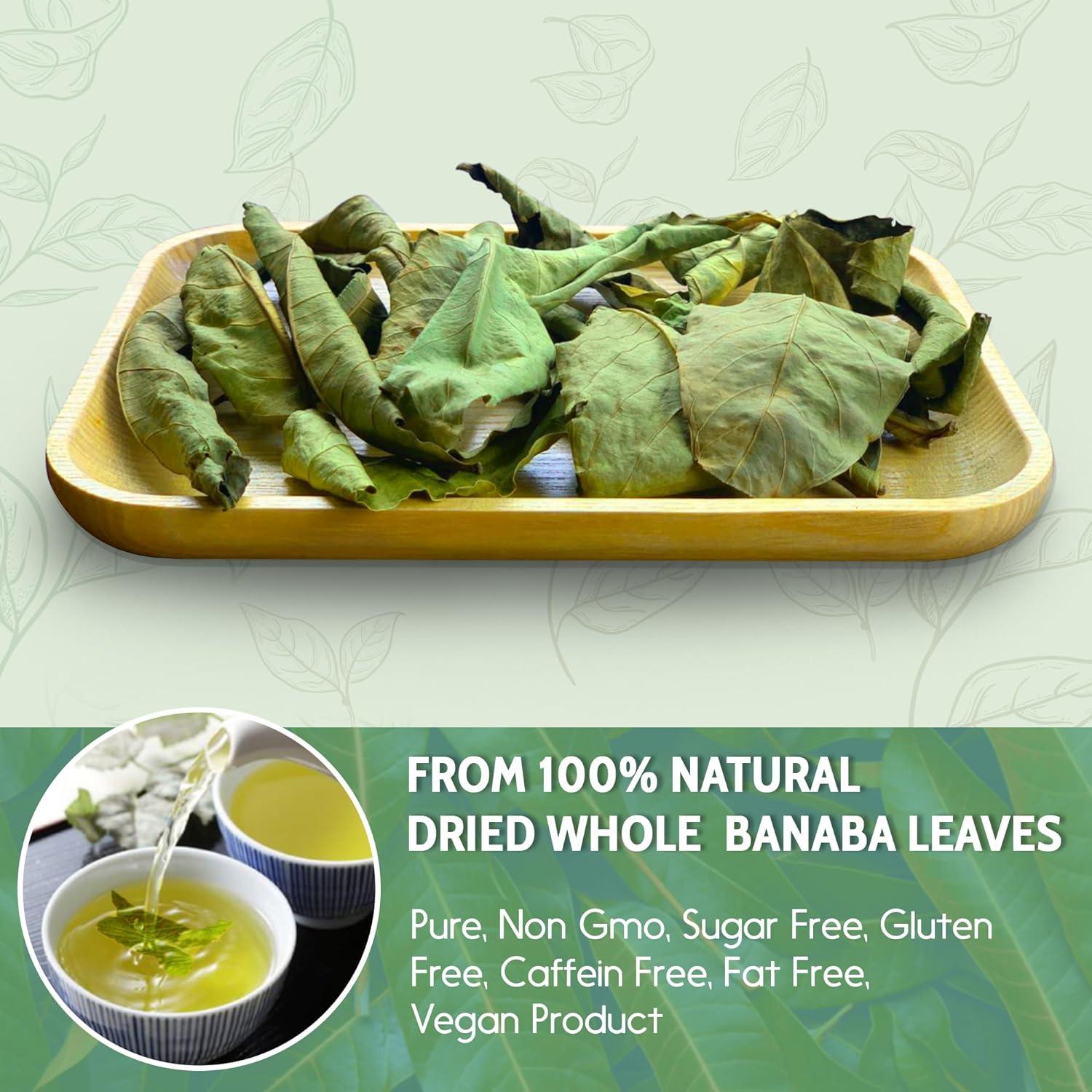 Natural Banaba Dried Leaves, Tea Bags, Powder, Whole Banaba Leaves, 100% Pure Dried Banaba Leaves, Banaba Leaf Tea, No Additives, No Caffeine, Vegan by FreshDrinkUS - Natural and Premium Herbal Tea