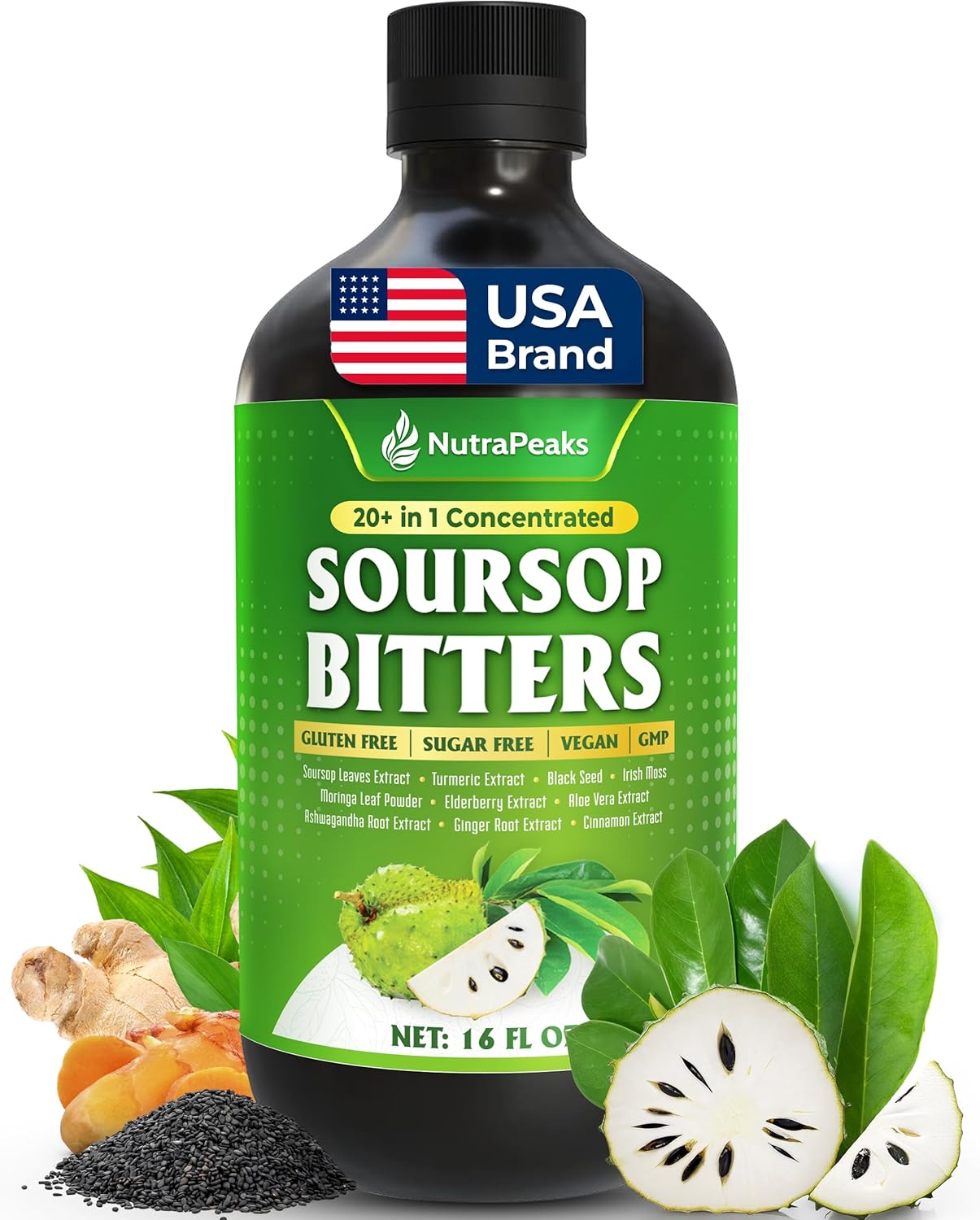 Soursop Bitters Liquid β Herbal Detox Formula with Soursop, Turmeric, Moringa & Black Seed by FreshDrinkUS - Natural and Premium Herbal Tea
