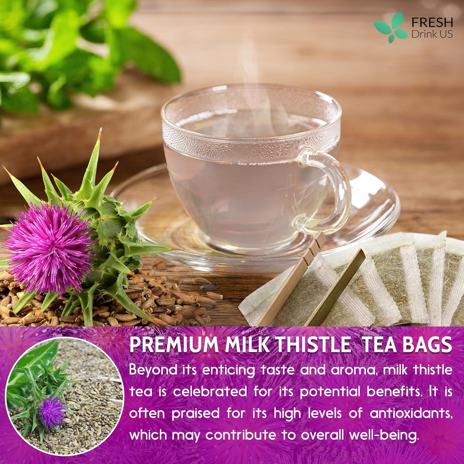 Premium Milk Thistle Tea Bags, 100% Natural & Pure from Milk Thistle Seeds. Milk Thistle Seed Herbal Tea. Milk Thistle Seed Tea. Made with Natural Material Tea Bags. No Sugar, No Caffeine, No Gluten, Vegan. by FreshDrinkUS - Natural and Premium Herbal Tea