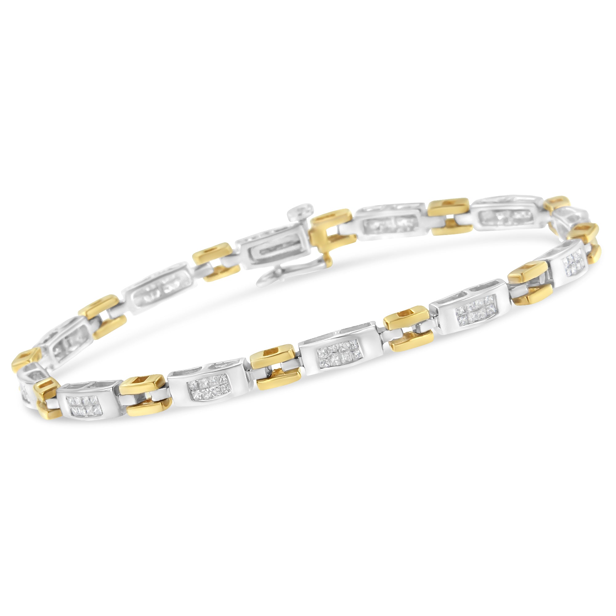 10K Two-Tone Gold Princess Cut Diamond Geo Link Bracelet (1.00 cttw, H-I Color, SI1-SI2 Clarity) by Bids.com