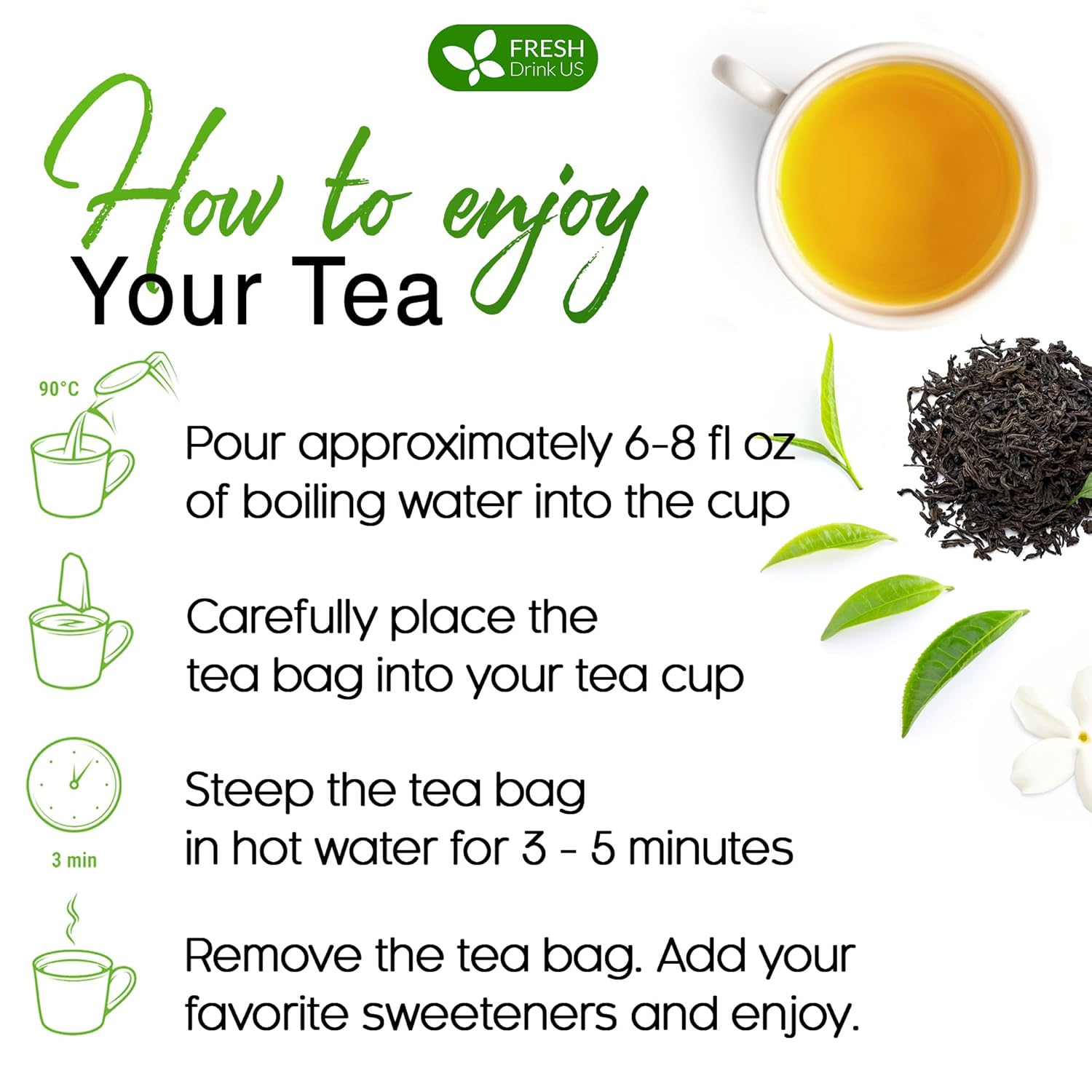 Premium Green Tea Bags, 100% Natural & Pure from Green Tea. Green Herbal Tea. No Sugar, No Gluten, Vegan by FreshDrinkUS - Natural and Premium Herbal Tea
