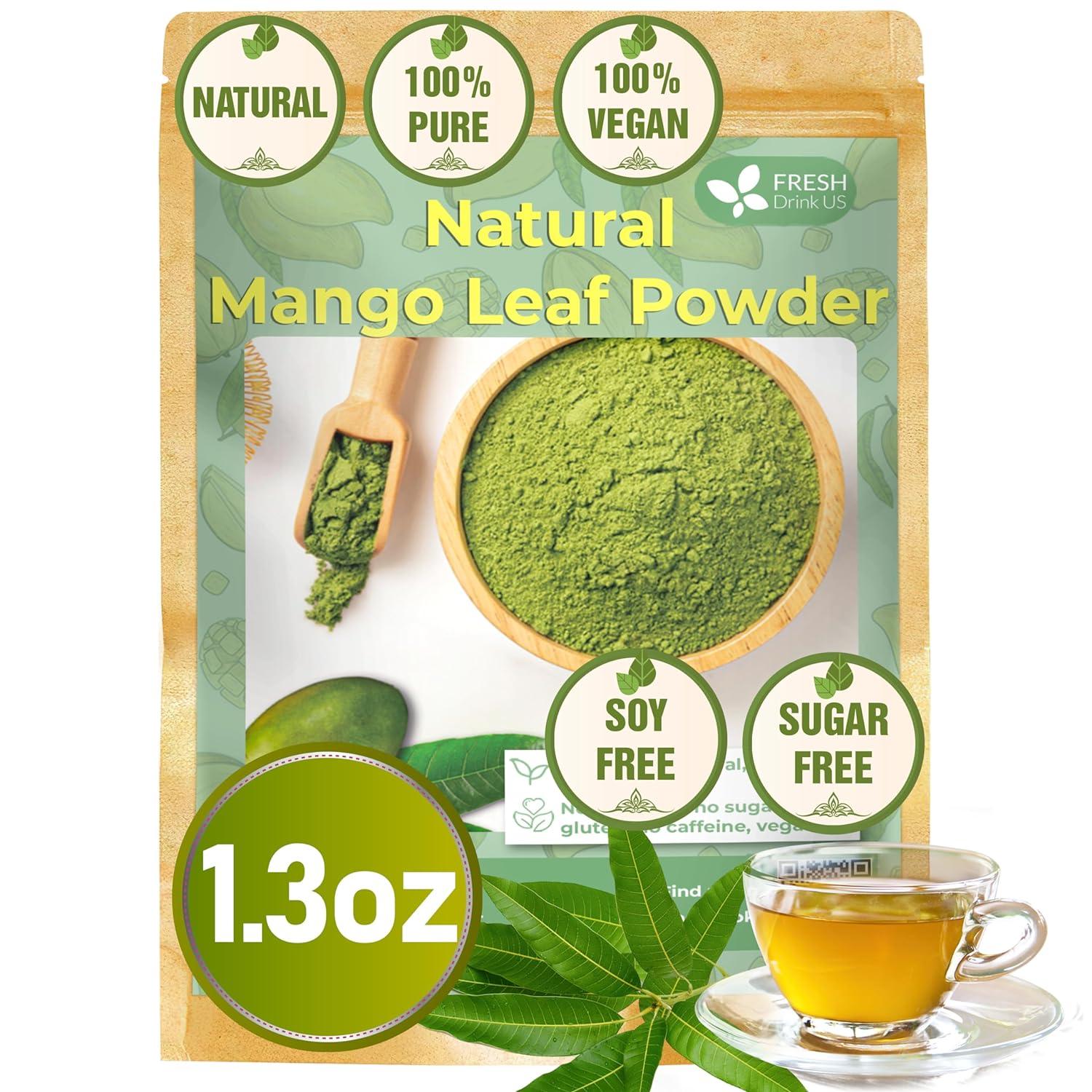 Mango Leaf, Whole Dried Leaves, Tea Bags, Powder, 100% Natural & Pure from Mango Leaves. Mango Dried Leaves. Loose Leaf Mango Herbal Tea. Mango Leaf Tea. No Sugar, No Caffeine, No Gluten, Vegan. by FreshDrinkUS - Natural and Premium Herbal Tea