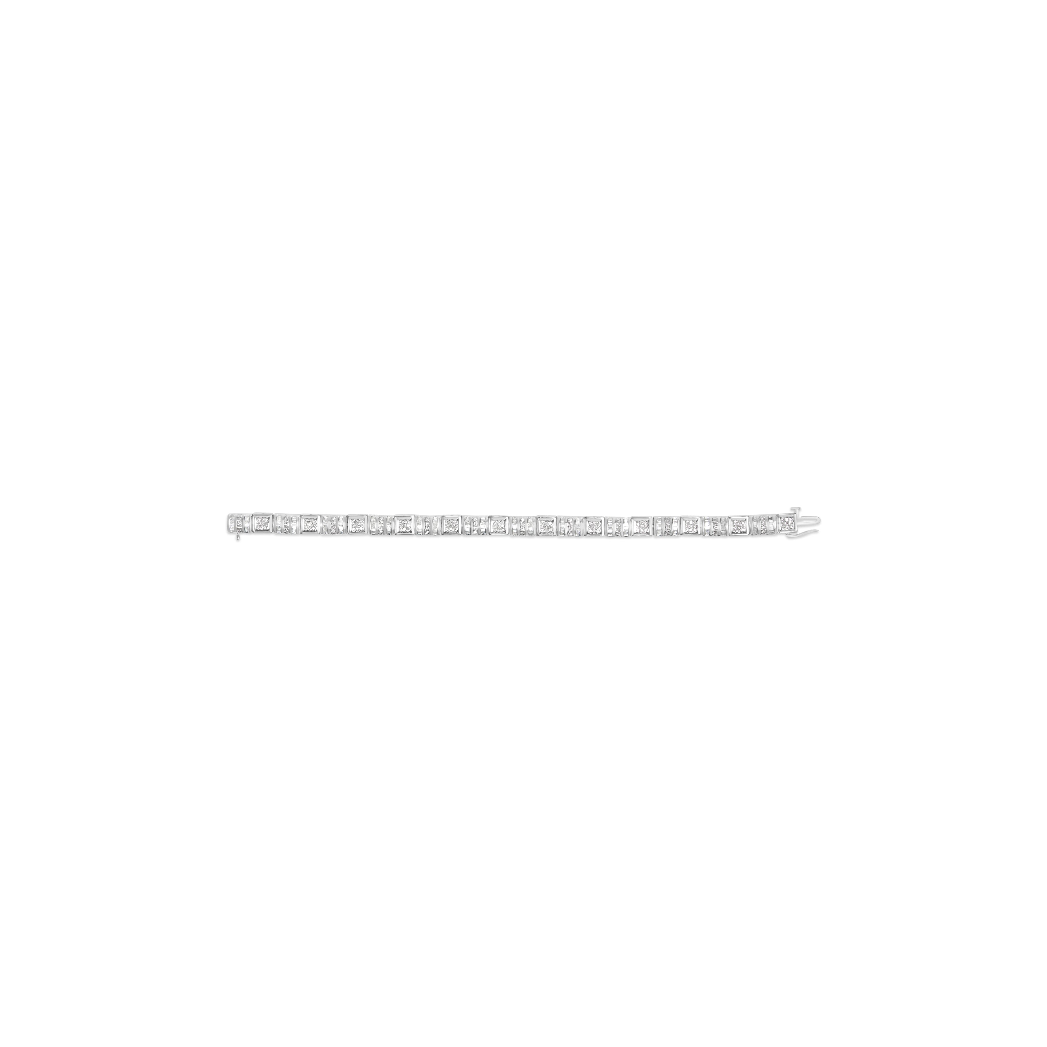 10K White Gold Round and Baguette Cut Diamond Bracelet (2.00 cttw, H-I Color, I2-I3 Clarity) DestGlow
