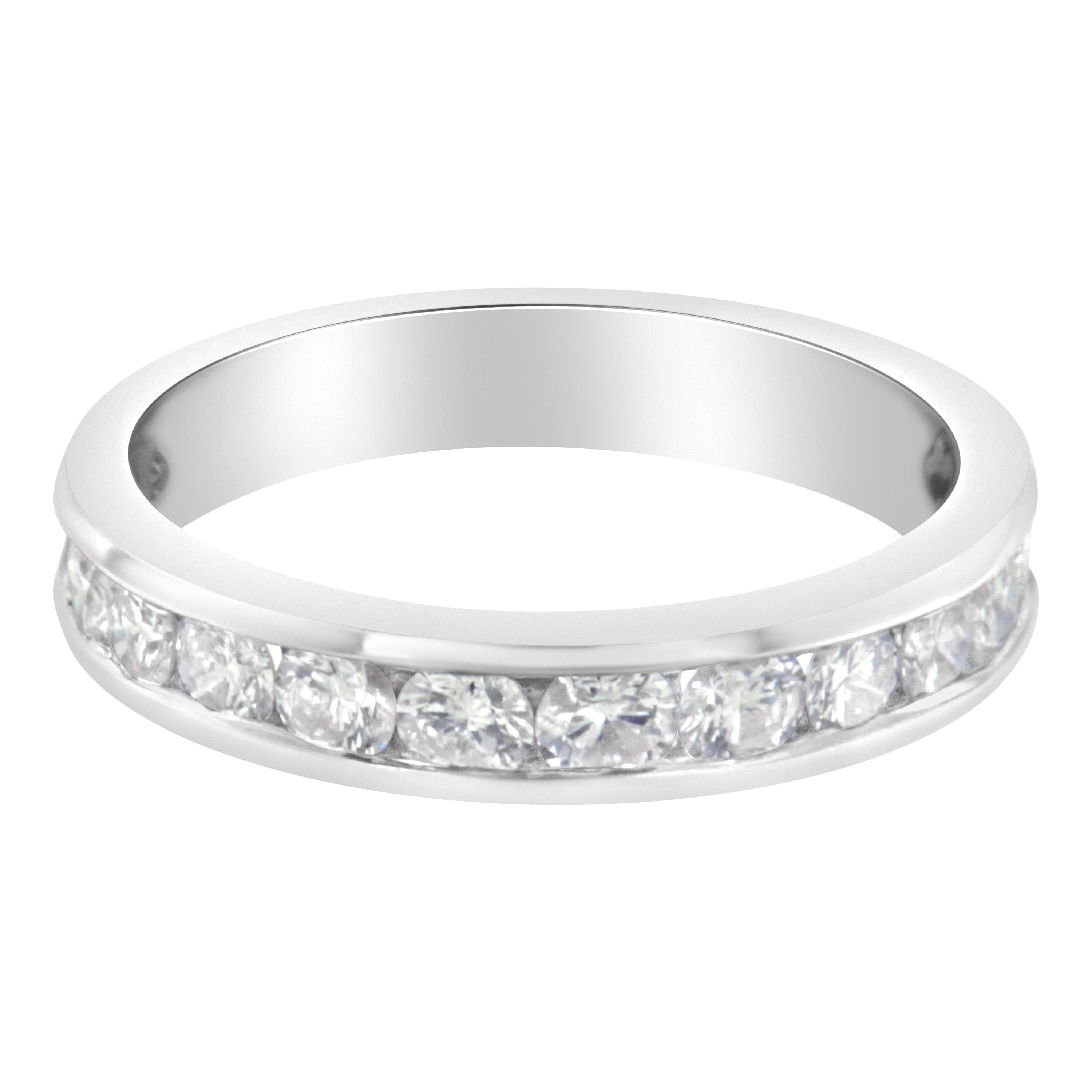 IGI Certified 1.0 Cttw Diamond 18K White Gold Channel-Set Half-Eternity Band Wedding Ring (E-F Color, I1-I2 Clarity) - Size 5-1/2 by Bids.com