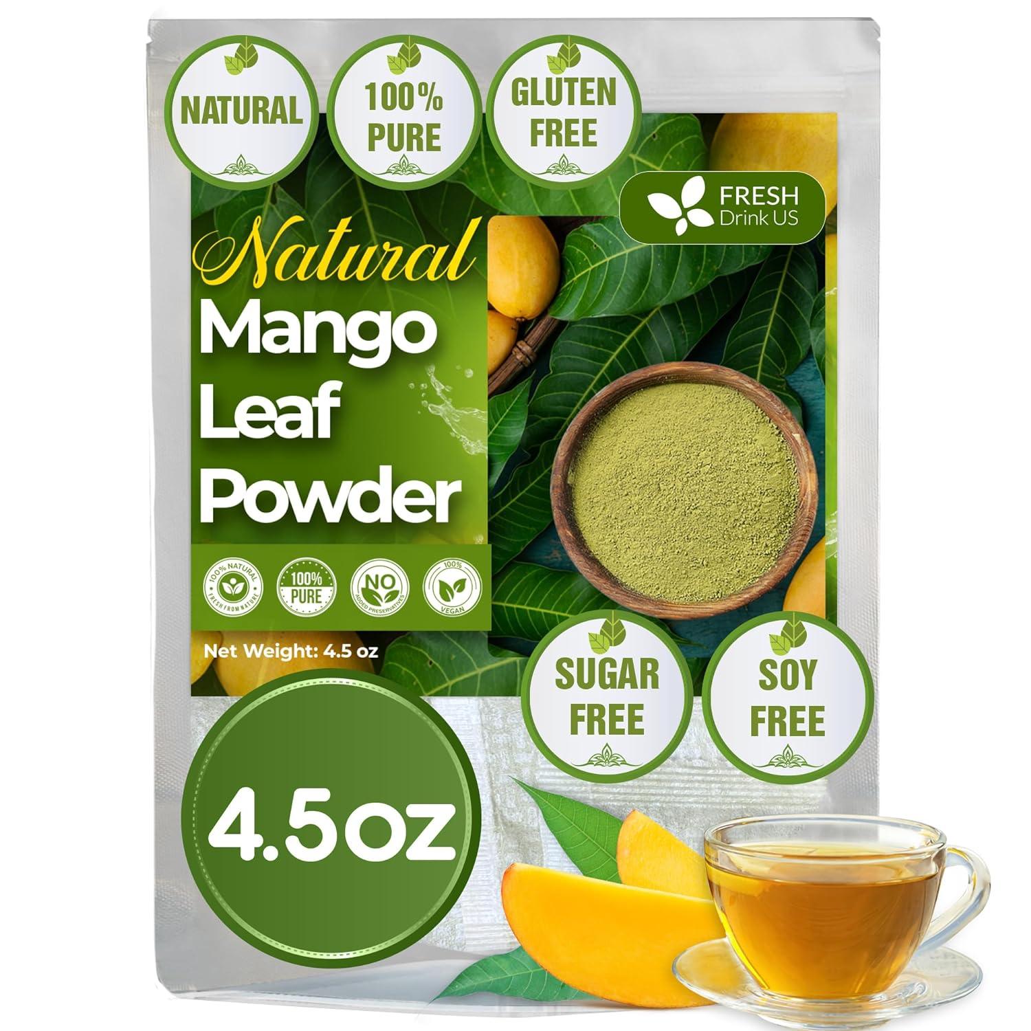Mango Leaf, Whole Dried Leaves, Tea Bags, Powder, 100% Natural & Pure from Mango Leaves. Mango Dried Leaves. Loose Leaf Mango Herbal Tea. Mango Leaf Tea. No Sugar, No Caffeine, No Gluten, Vegan. by FreshDrinkUS - Natural and Premium Herbal Tea