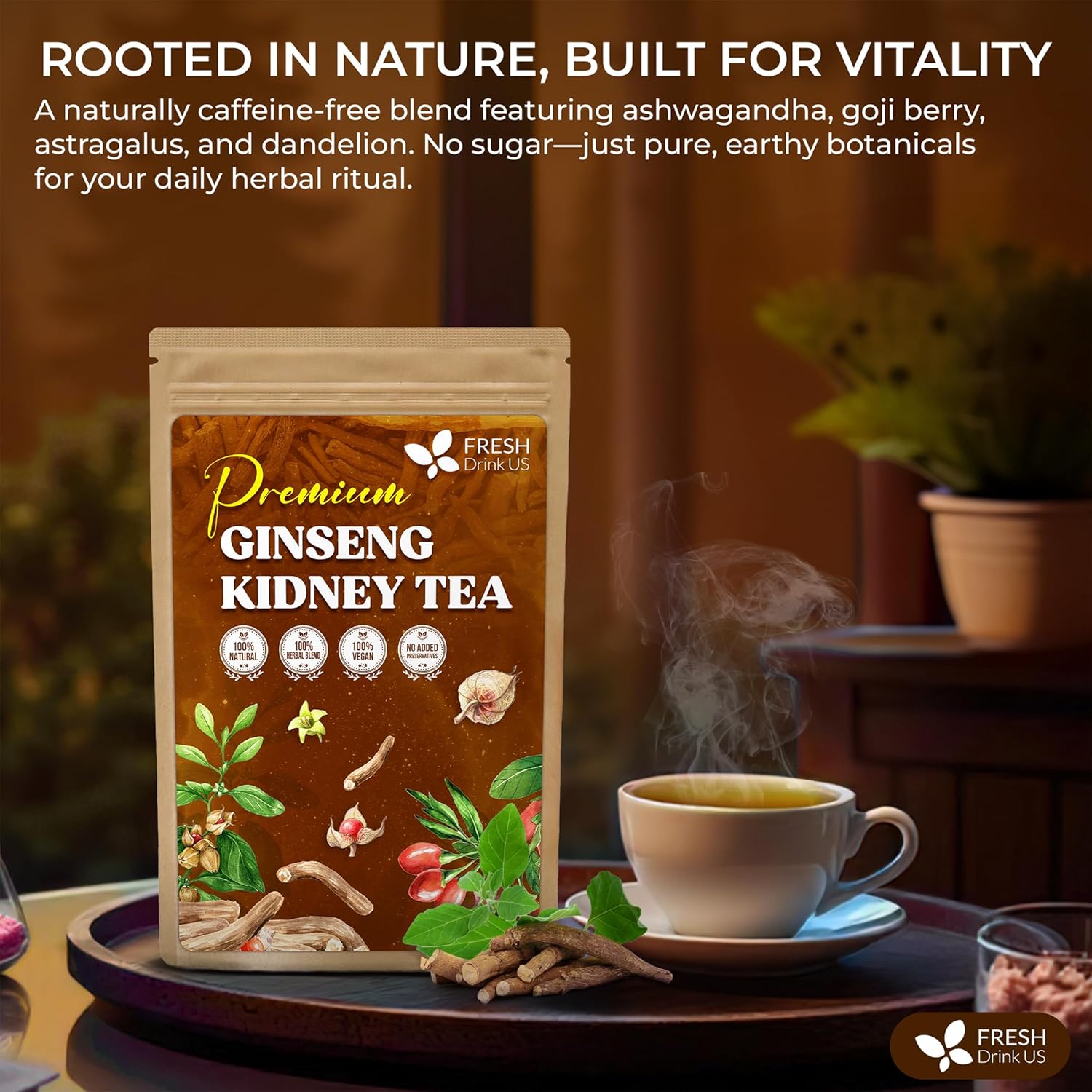 Ginseng 6 Treasures Kidney Tea, Super Kidney Cleanse Detox Tea For Men & Women, 100% Natural Roots & Berries | Caffeine-Free | Adaptogenic Blend for Energy, Wellness & Vitality Support by FreshDrinkUS - Natural and Premium Herbal Tea