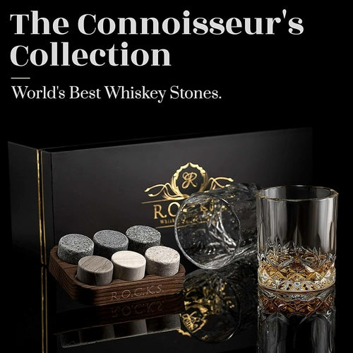 Whiskey Stones Gift Set - Signature Crystal Glasses & Granite Cooling Stones