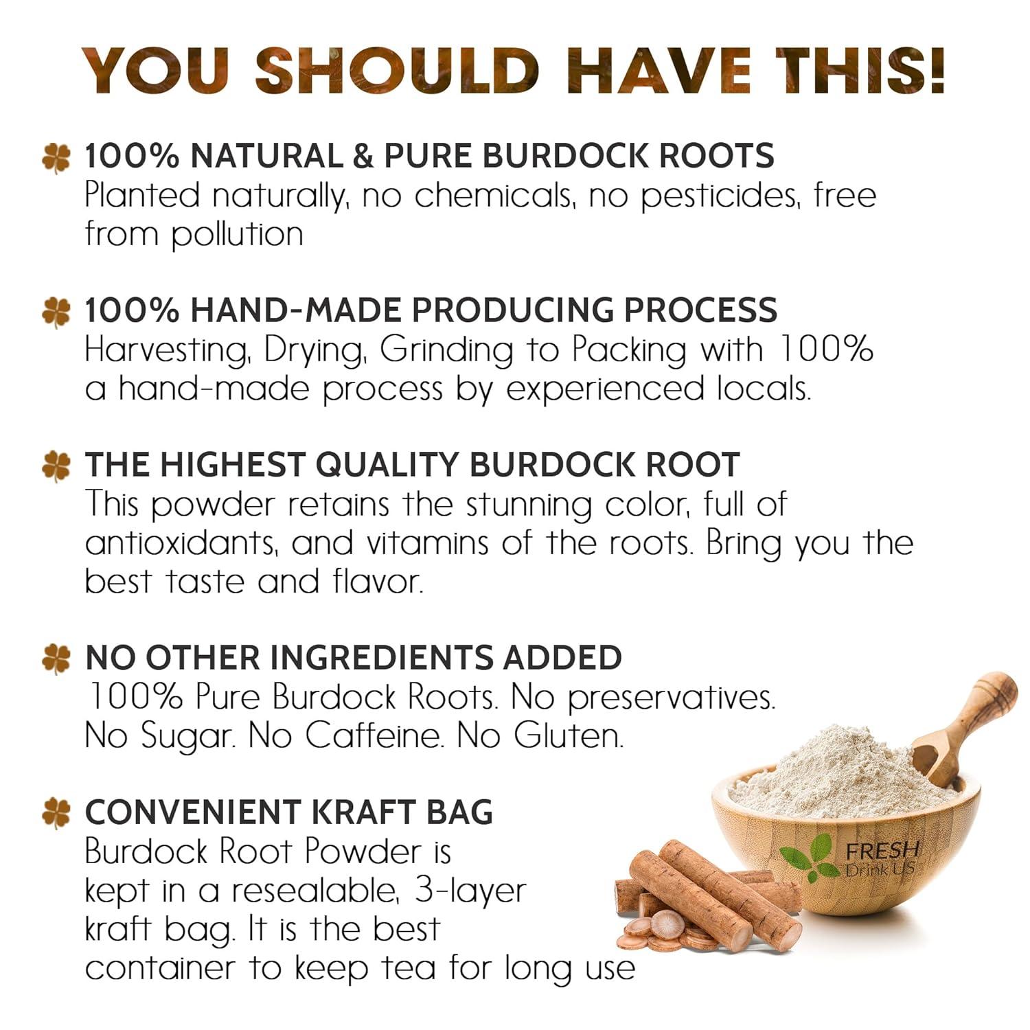 Burdock Root Powder, Burdock Root Extract, 100% Natural & Pure from Burdock Root, Burdock Root Herbal Tea, No Additives, No Caffeine, Vegan by FreshDrinkUS - Natural and Premium Herbal Tea