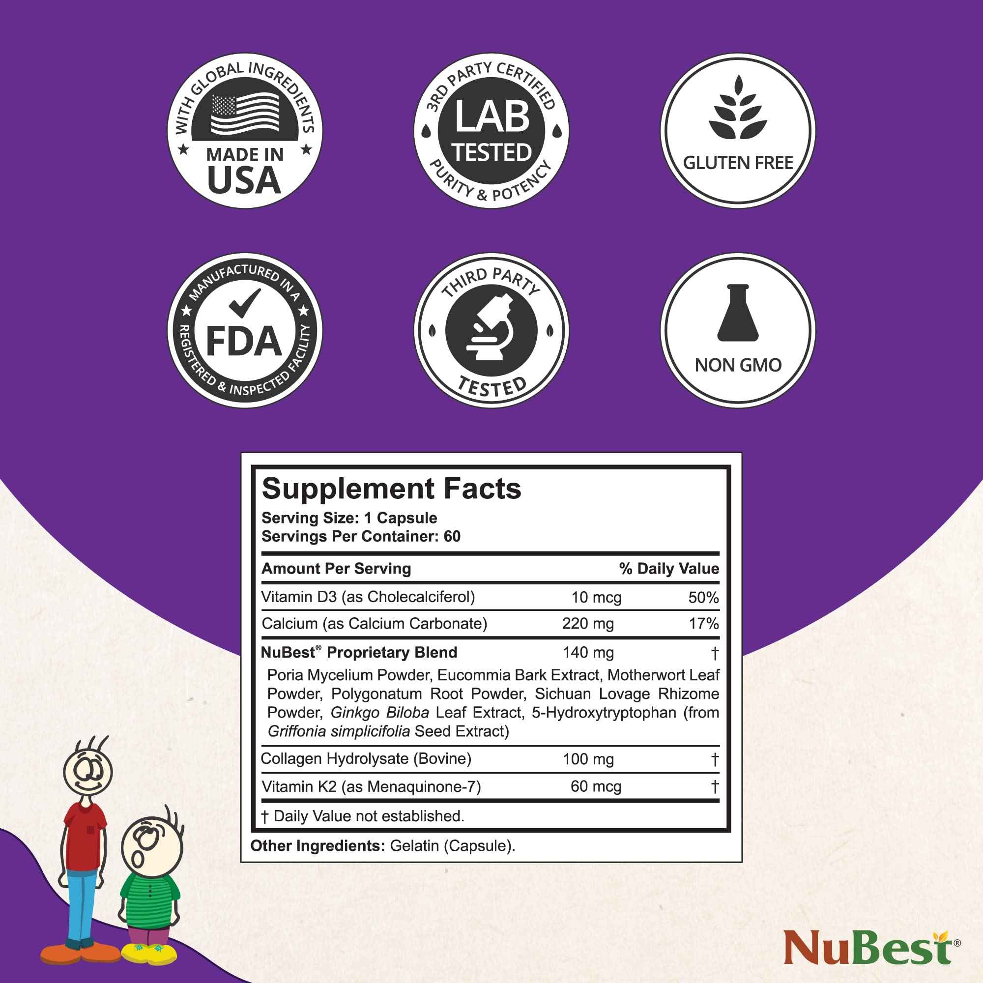 NuBest Tall 10+ Premium Bone Strength Formula, Enhanced Immunity and Overall Health for Age 10+ - Who Drink Milk Daily with Calcium, Vitamin D3, Vitamin K2, and Multivitamins - 60 Capsules
