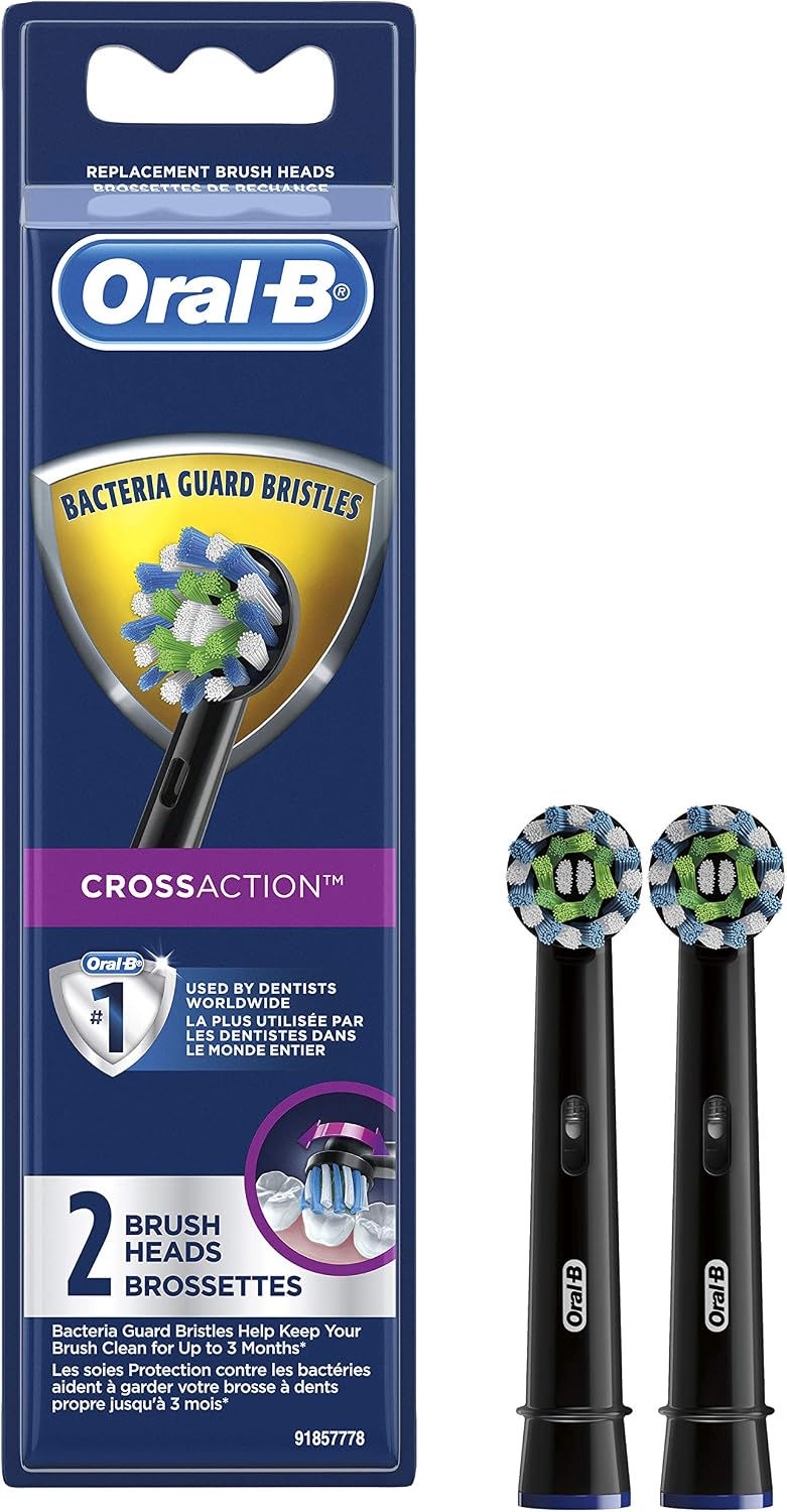 Oral-B CrossAction Replacement Brush Heads, Black, 2 Count