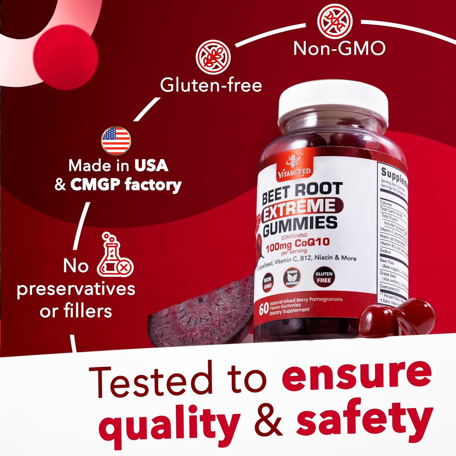 Beet Root Extreme Gummies with CoQ10, 60 Count DestGlow