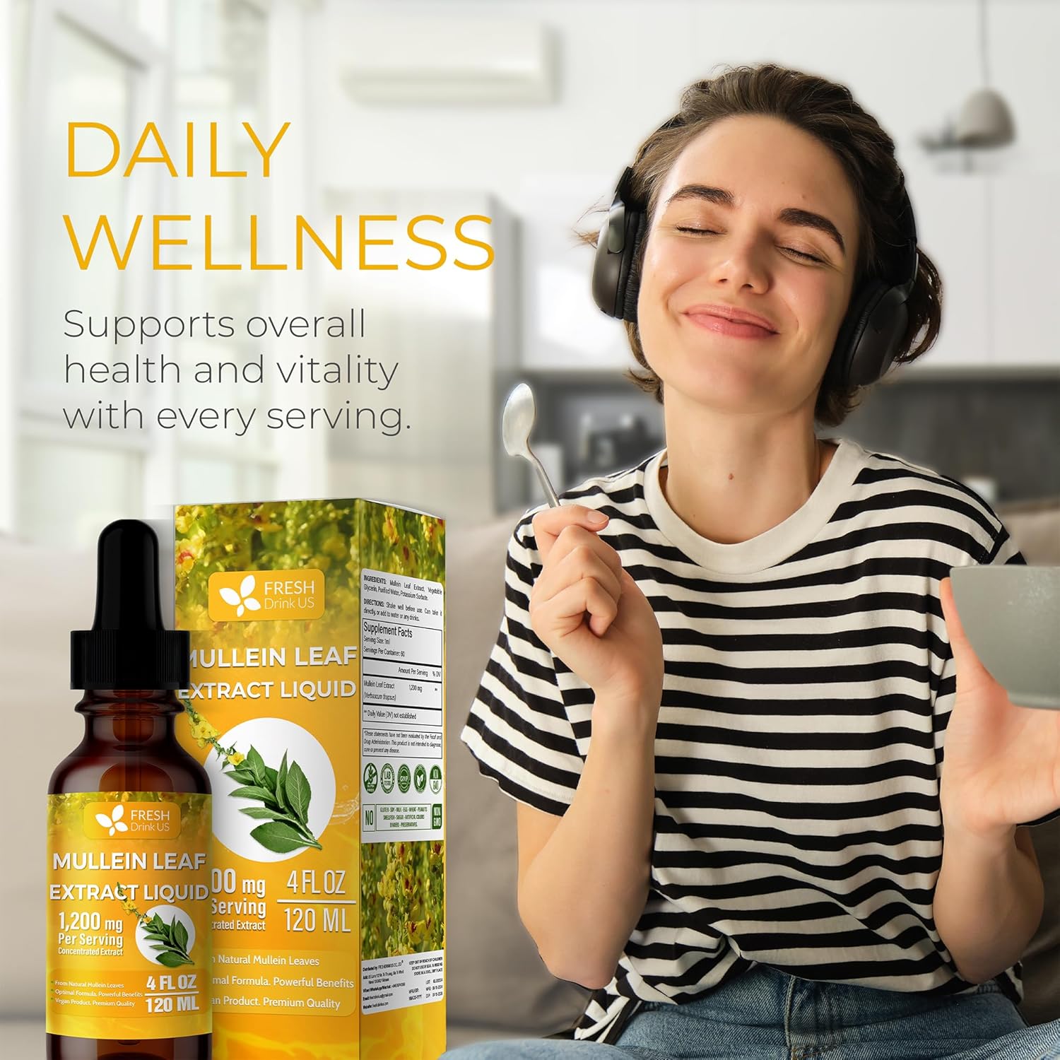 Mullein Drops for Lungs Cleanse Support, Mullein Extract Liquid – 100% from Natural Mullein Leaves, Non-GMO, Gluten-Free by FreshDrinkUS - Natural and Premium Herbal Tea
