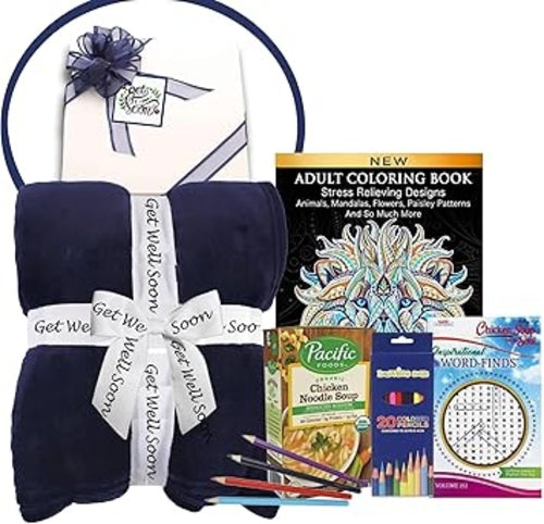 Get Well Gift Box - Comfort Basket with Blanket, Soup & Activities