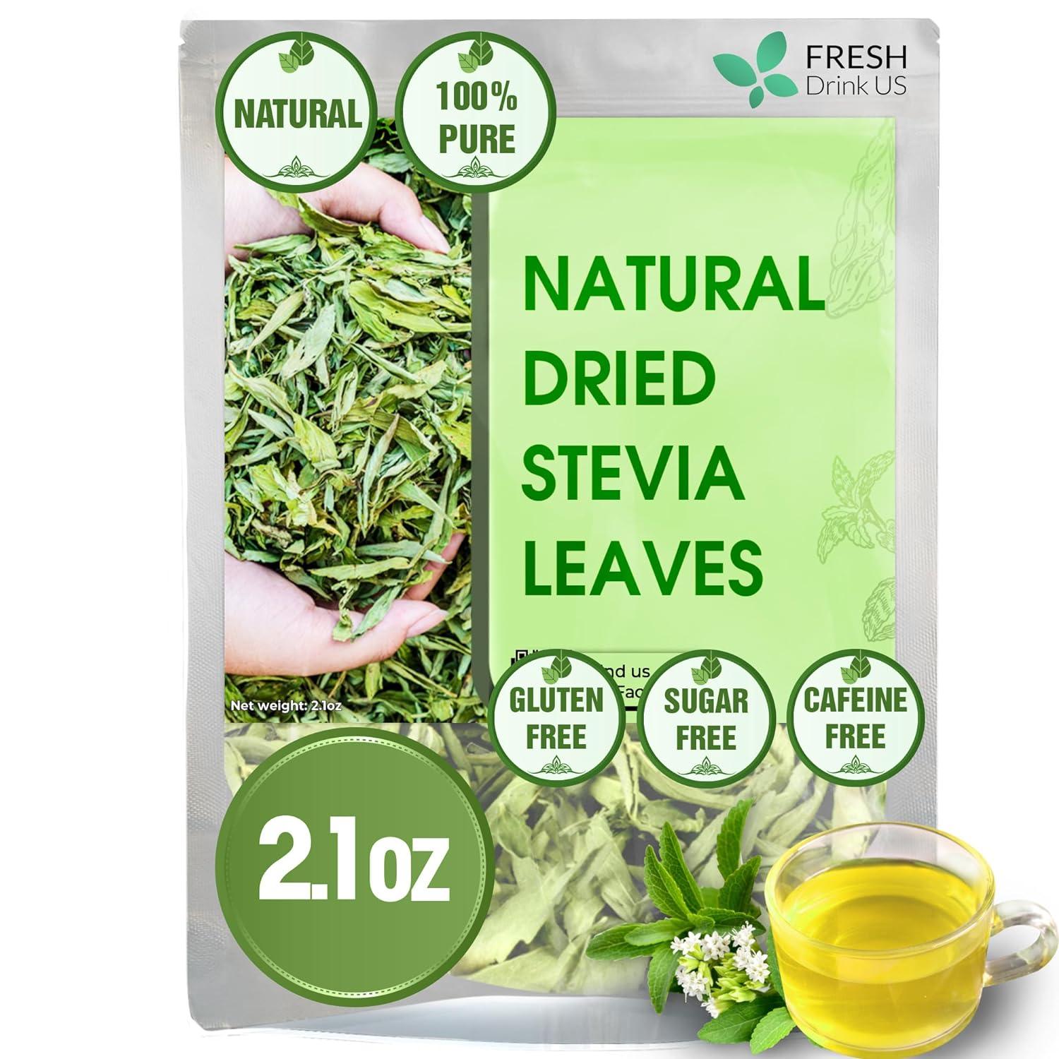 Stevia Leaf, Whole Dried Leaves, Tea Bags, Powder, 100% Natural and Pure from Stevia Leaves. Sugar Substitute for Tea, Coffee. Loose Leaf Stevia Herbal Tea. Zero Calorie Sweetener. No Sugar, No Caffeine, No Gluten, Vegan. by FreshDrinkUS - Natural and Premium Herbal Tea