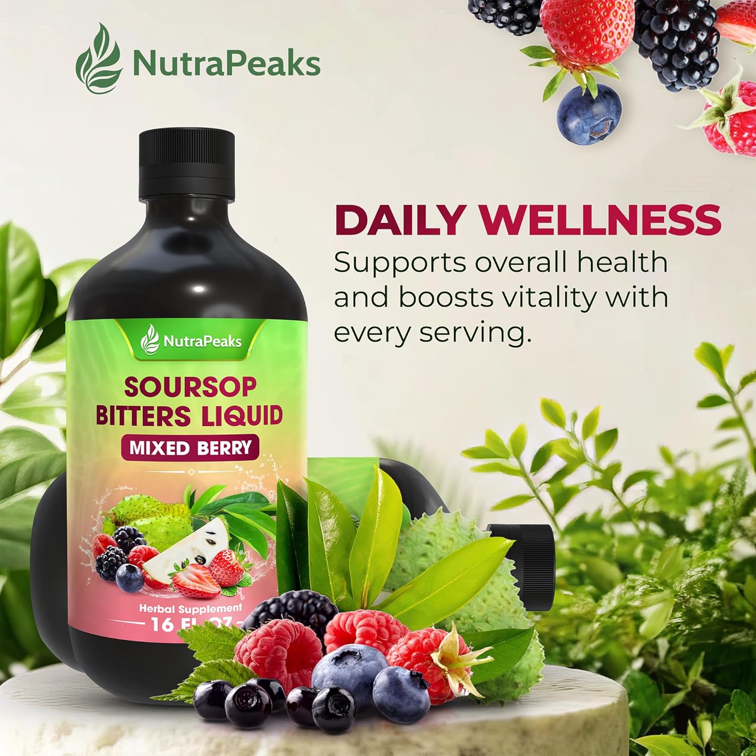 Soursop Bitters Liquid – Herbal Daily Wellness Formula with Soursop, Ginger, Turmeric & Black Seed Mixed Berry Flavor by FreshDrinkUS - Natural and Premium Herbal Tea