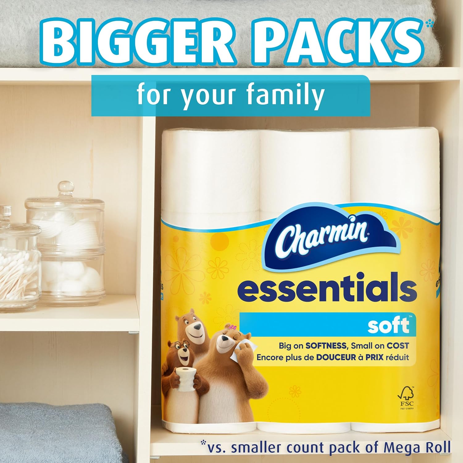 Charmin Essentials Soft Toilet Paper, 6 Mega Rolls (330 Sheets/Roll) DestGlow