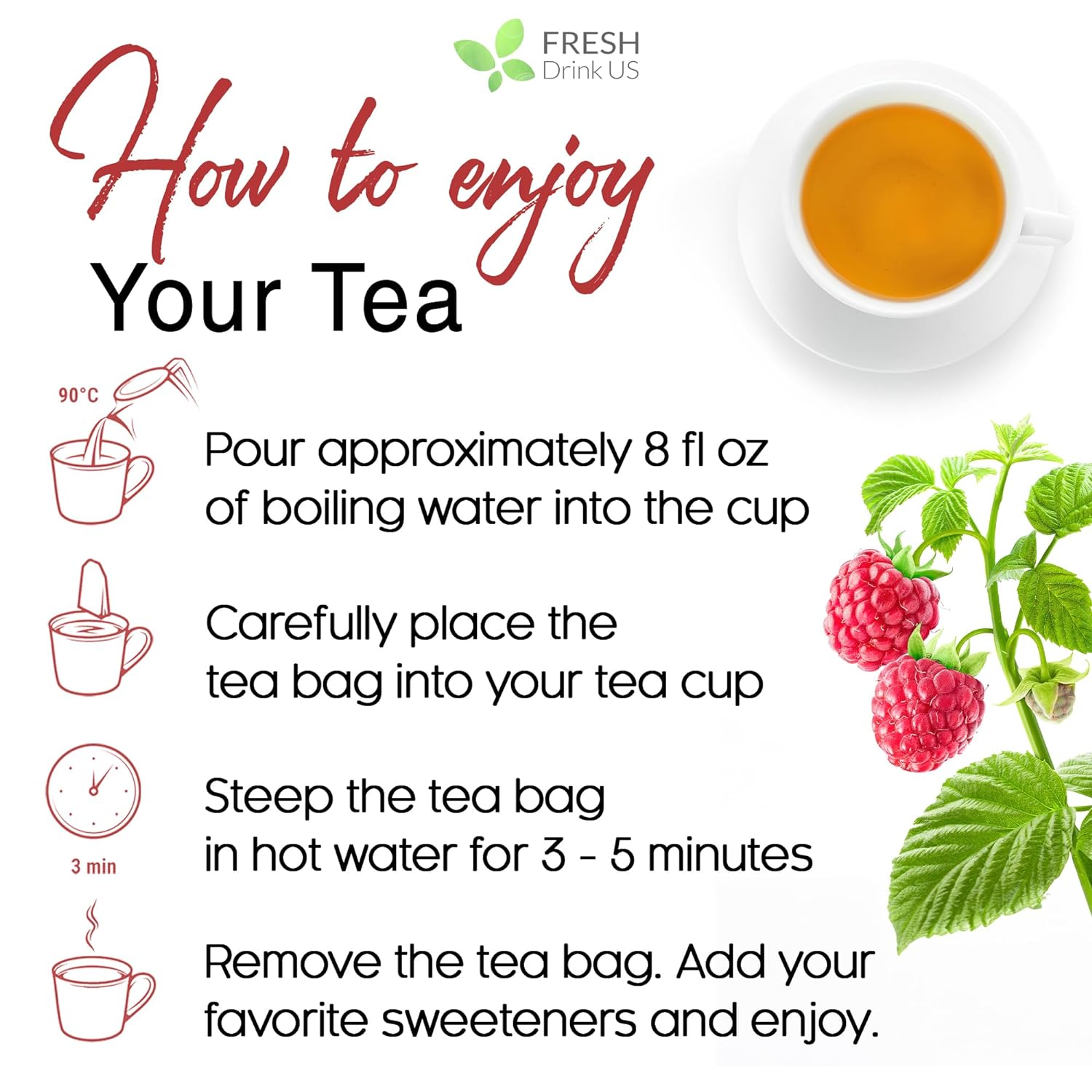 Raspberry Leaf Tea Bags, 100% Natural & Pure from Raspberry Leaves. Loose Leaf Raspberry Herbal Tea, Made with Natural Material Tea Bags, Raspberry Leaf Tea. No Sugar, No Caffeine, No Gluten, Vegan. by FreshDrinkUS - Natural and Premium Herbal Tea