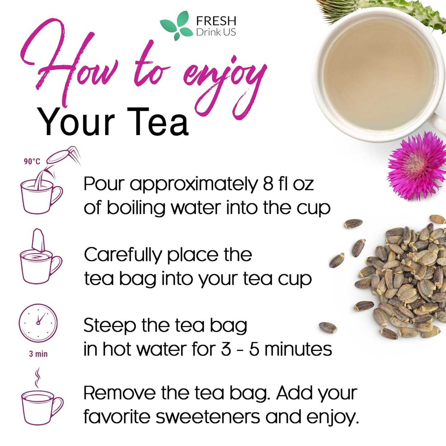 Premium Milk Thistle Tea Bags, 100% Natural & Pure from Milk Thistle Seeds. Milk Thistle Seed Herbal Tea. Milk Thistle Seed Tea. Made with Natural Material Tea Bags. No Sugar, No Caffeine, No Gluten, Vegan. by FreshDrinkUS - Natural and Premium Herbal Tea