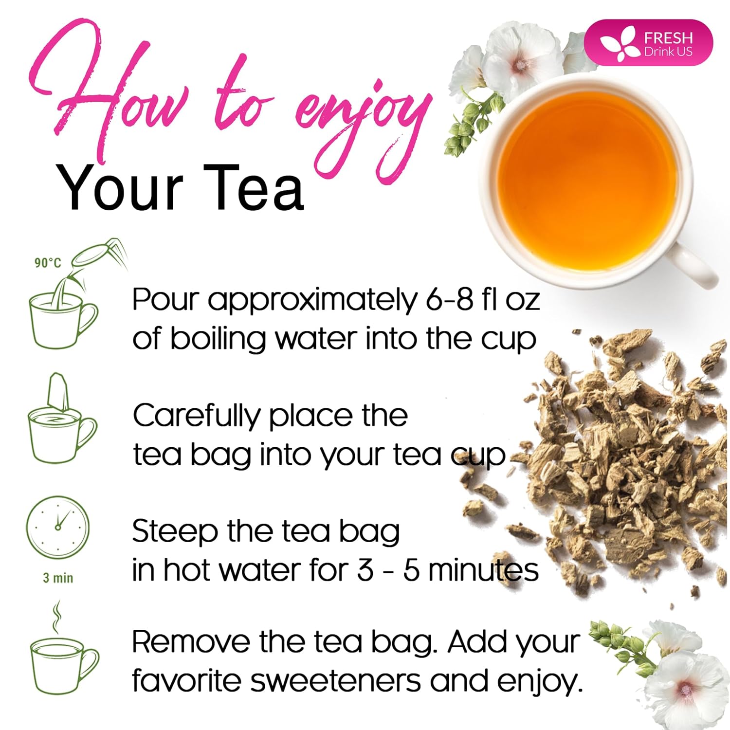 Premium Marshmallow Root and Leaf Tea Bags, 100% Natural & Pure. by FreshDrinkUS - Natural and Premium Herbal Tea