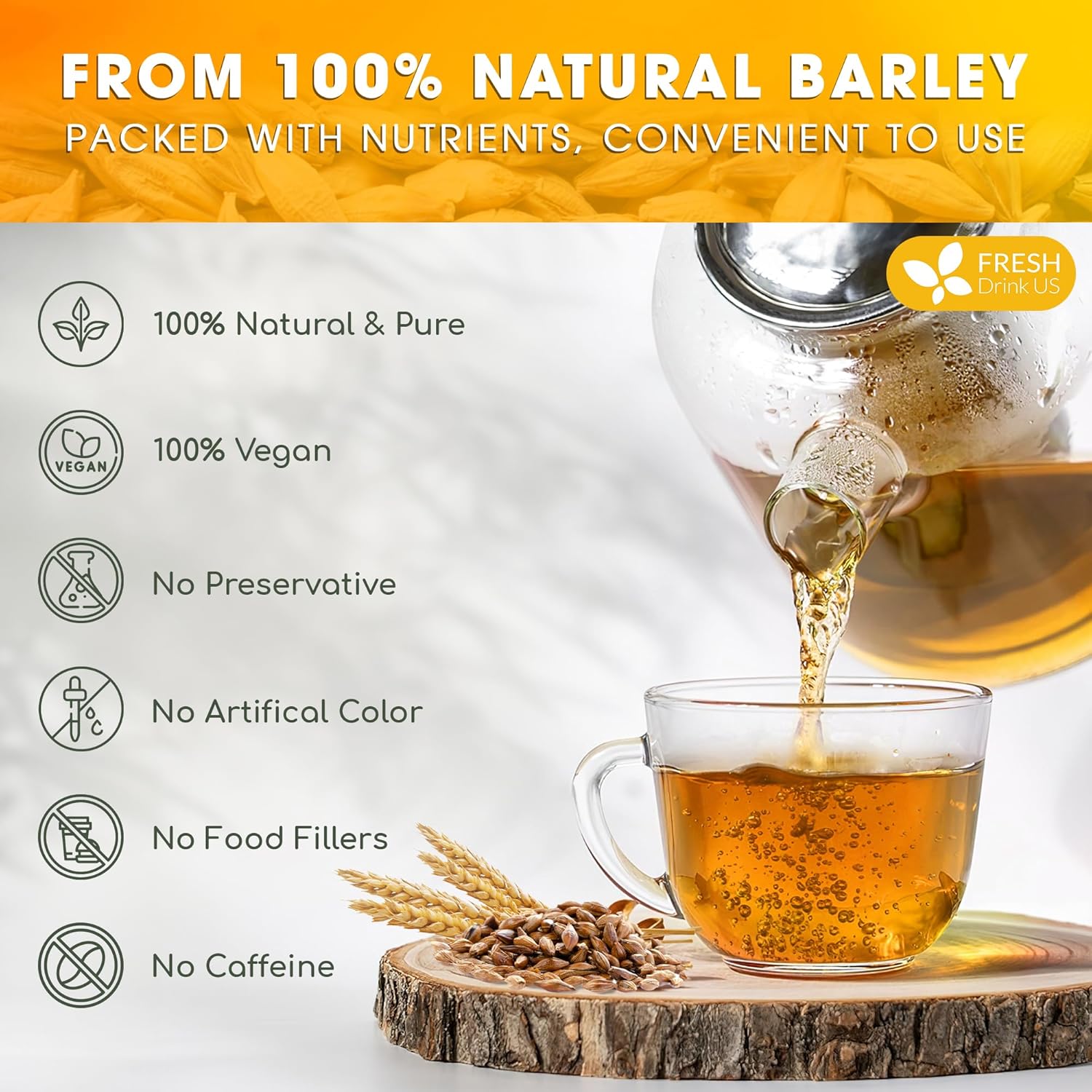 Premium Barley Tea Bags, 100% Natural & Pure from Barley. Loose Barey Herbal Tea. No Sugar, No Caffeine, No Gluten, Vegan. by FreshDrinkUS - Natural and Premium Herbal Tea