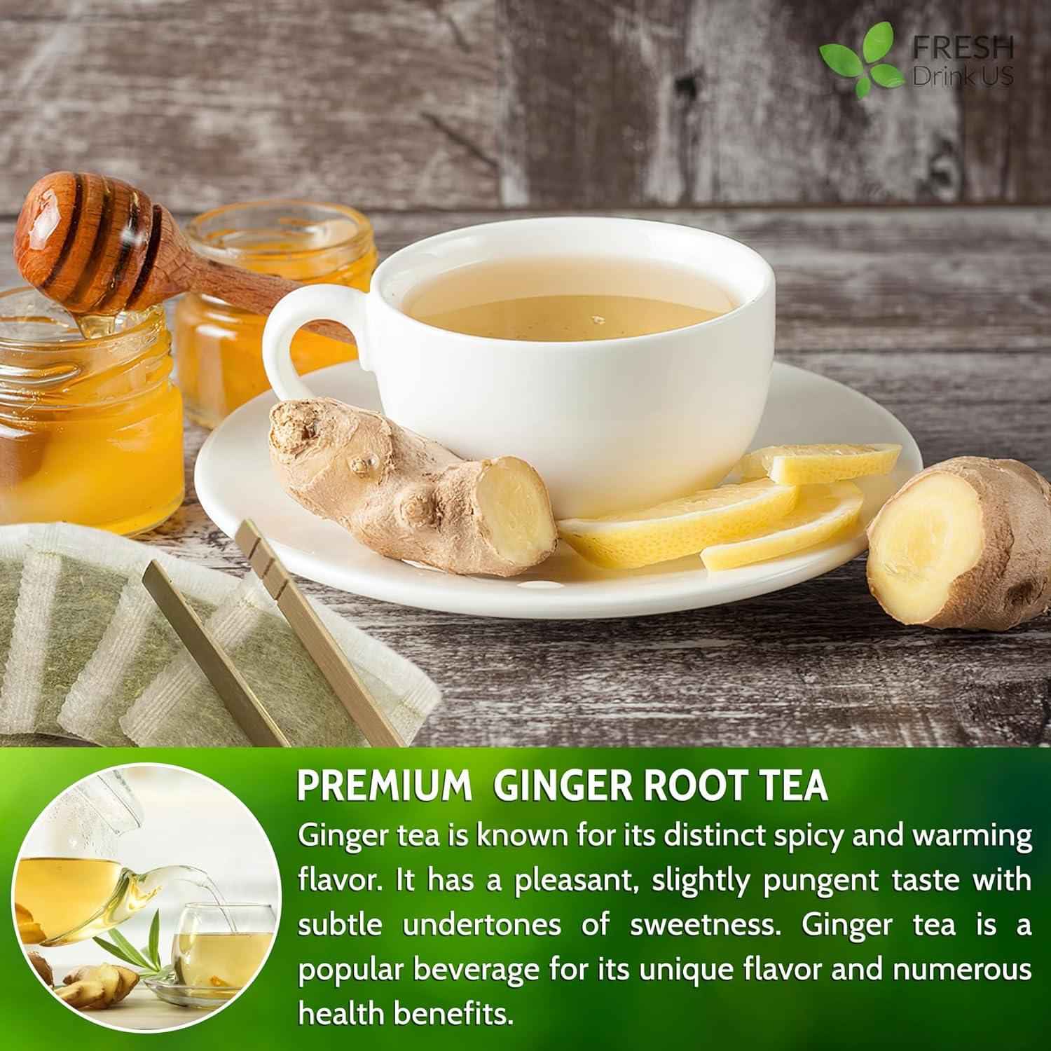 Premium Ginger Tea Bags, 100% Natural & Pure from Ginger Roots, Ginger Tea, Ginger Herbal Tea. Ginger Tea. No Sugar, No Caffeine, No Gluten, Vegan.