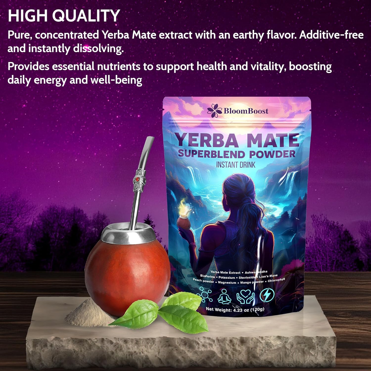 Yerba Mate Instant Tea Powder | Superfood Energy & Focus Blend by FreshDrinkUS - Natural and Premium Herbal Tea