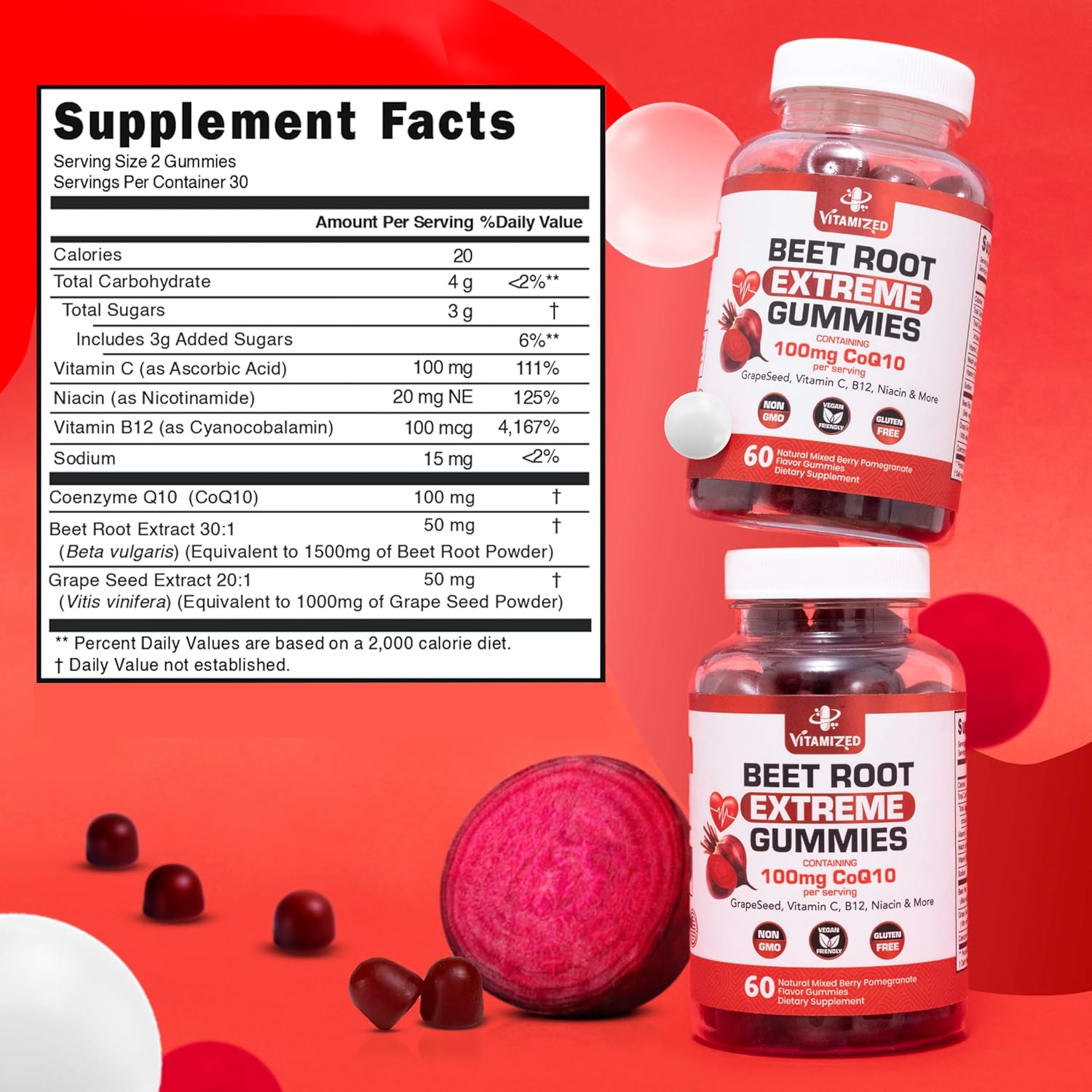 Beet Root Extreme Gummies with CoQ10, 60 Count DestGlow