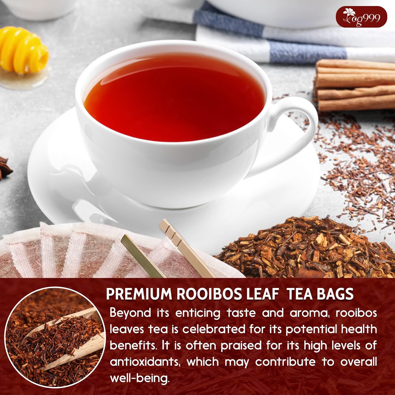Premium Red Rooibos Tea Bags, 100% Natural & Pure from Rooibos Tea Leaves. Loose Leaf Rooibos Herbal Tea. Made with Natural Material Tea Bags. No Sugar, No Caffeine, No Gluten, Vegan. by FreshDrinkUS - Natural and Premium Herbal Tea