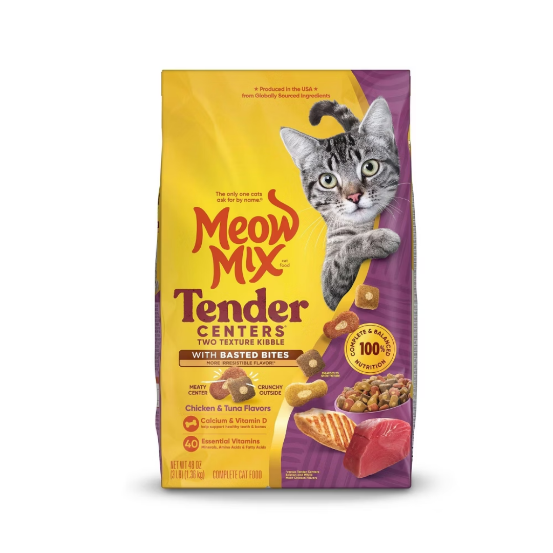 Meow Mix Tender Centers Dry Cat Food Chicken & Tuna Flavors (3.15 lbs) DestGlow