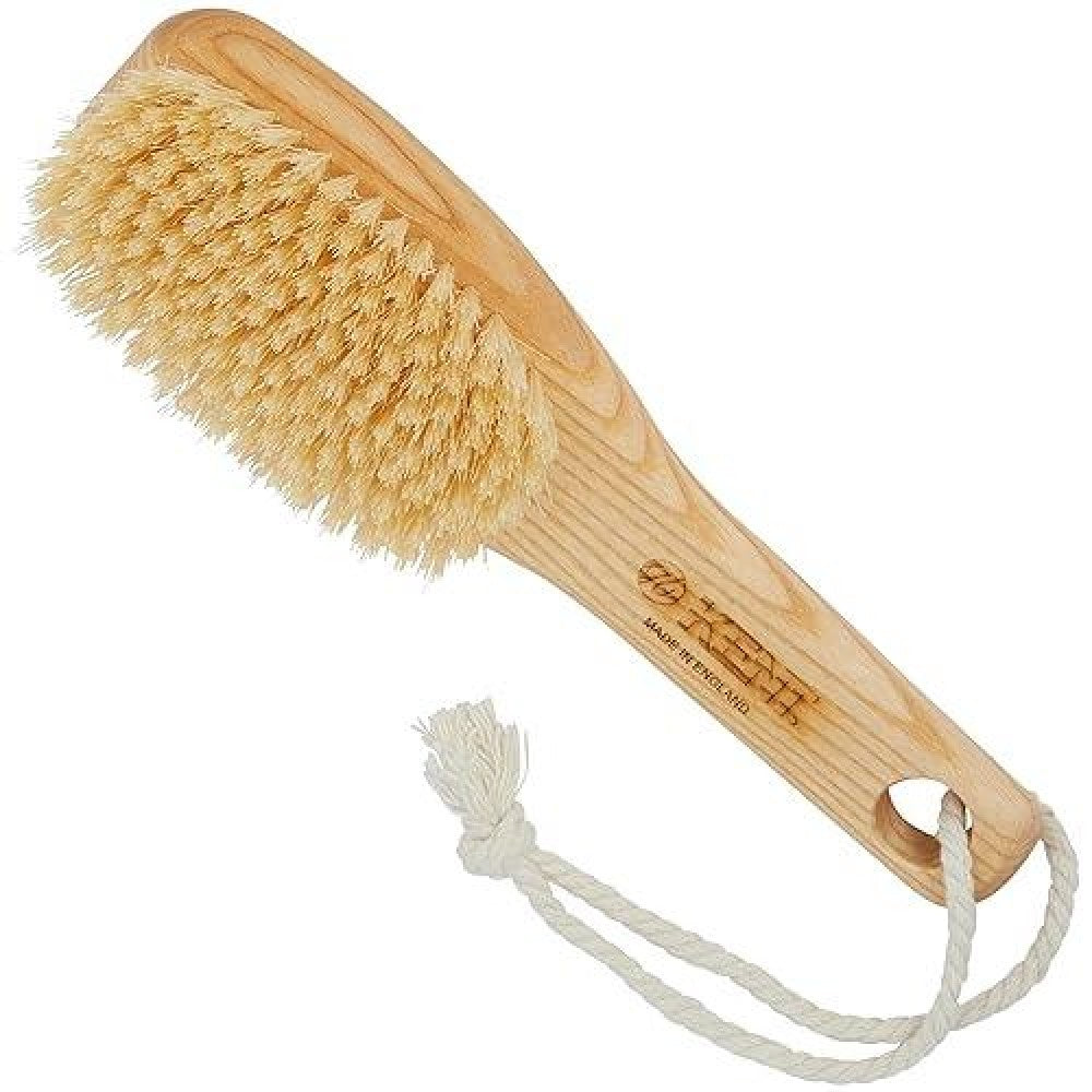 Kent FD6 9" Beechwood Wood Short Handle Shower Bath Body Brush. For Skin Exfoliate & Massage. 100% White Boar Bristles. Best Body, Foot And Leg Scrubber Brushing For Wet And Dry Body. Made In England by Pasteur Pharmacy