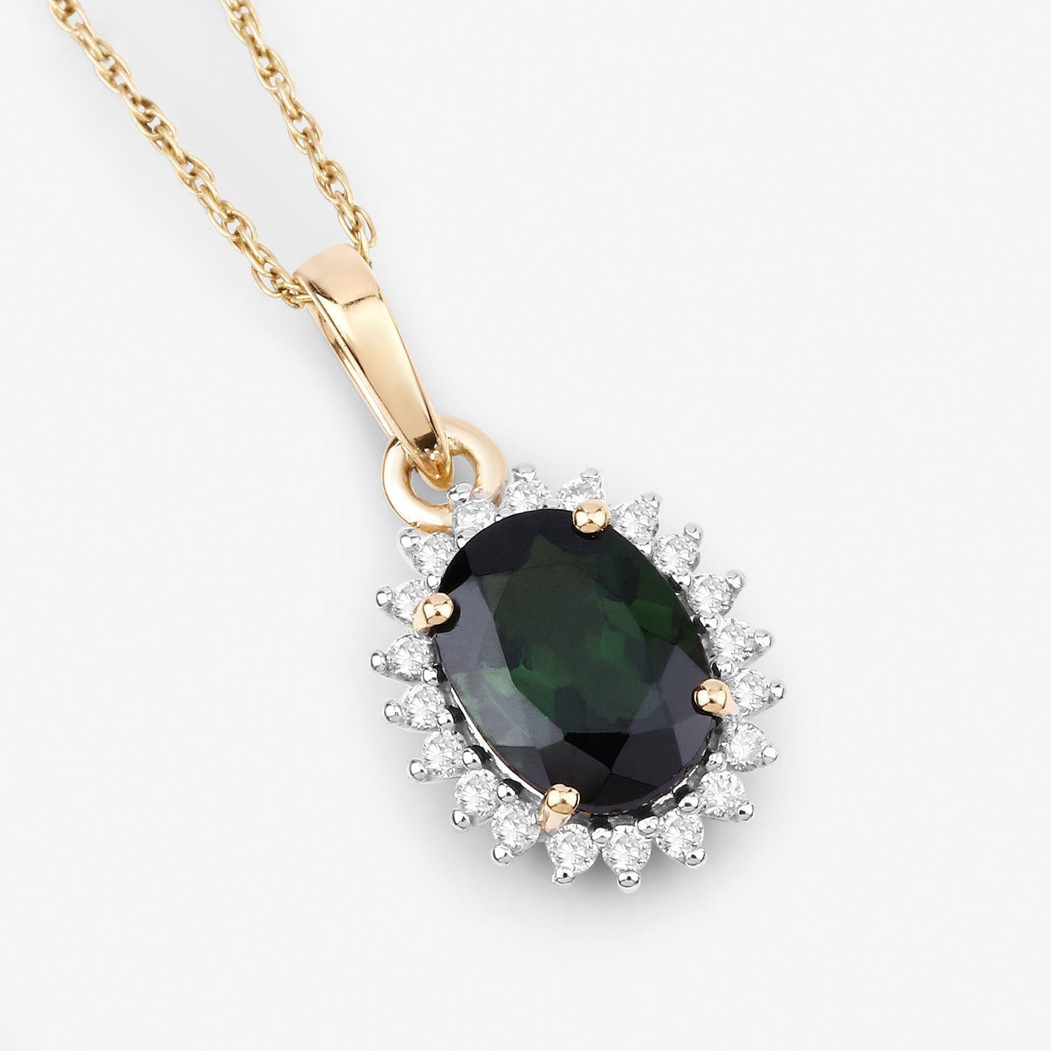 1.39 Carat Genuine Green Tourmaline and White Diamond 14K Yellow Gold Pendant DestGlow