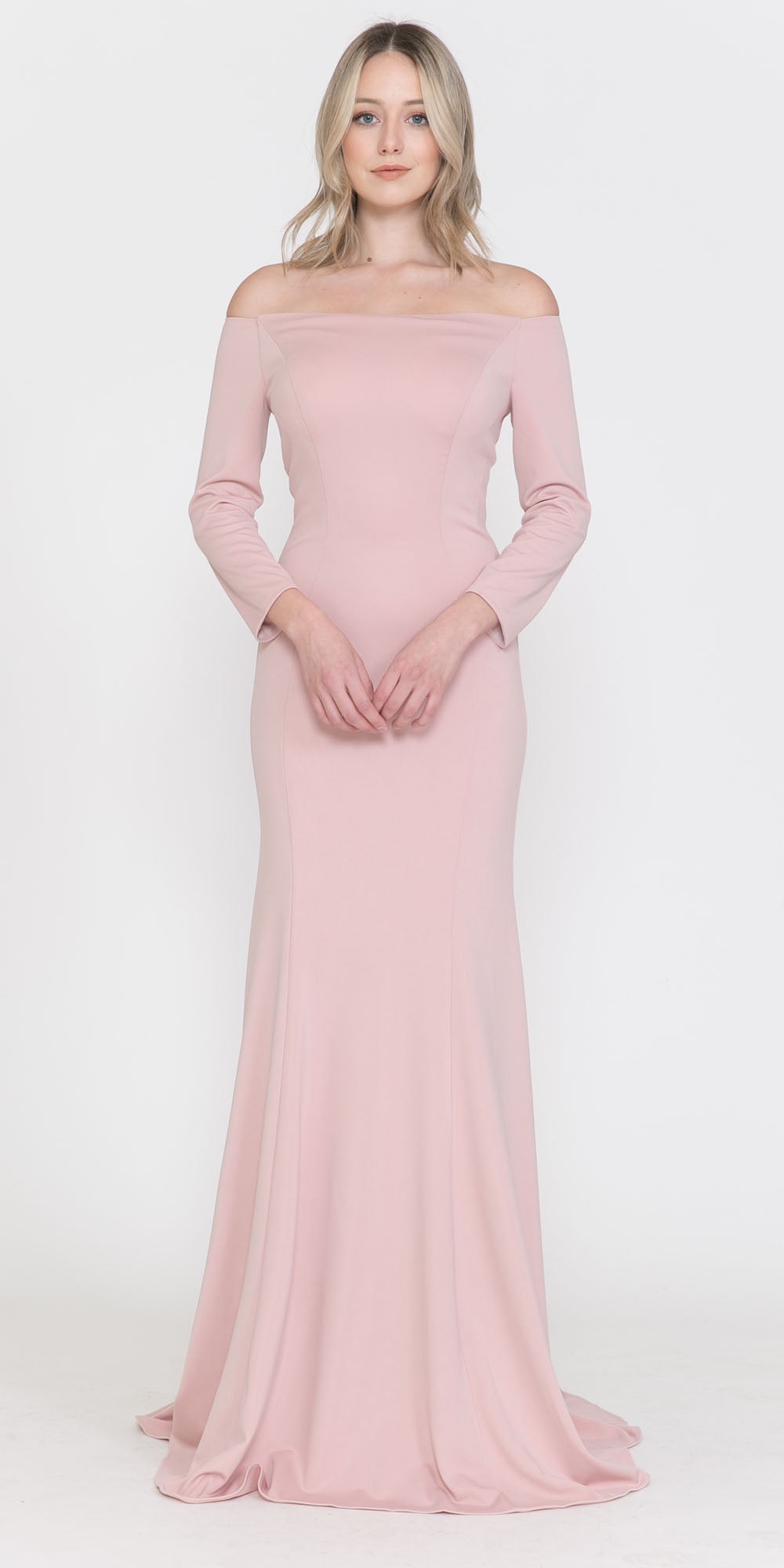 CLEARANCE - Poly USA | Ed Young 8378 Off-Shoulder Long Dress with Long Sleeves (Size M) by DiscountDressShop
