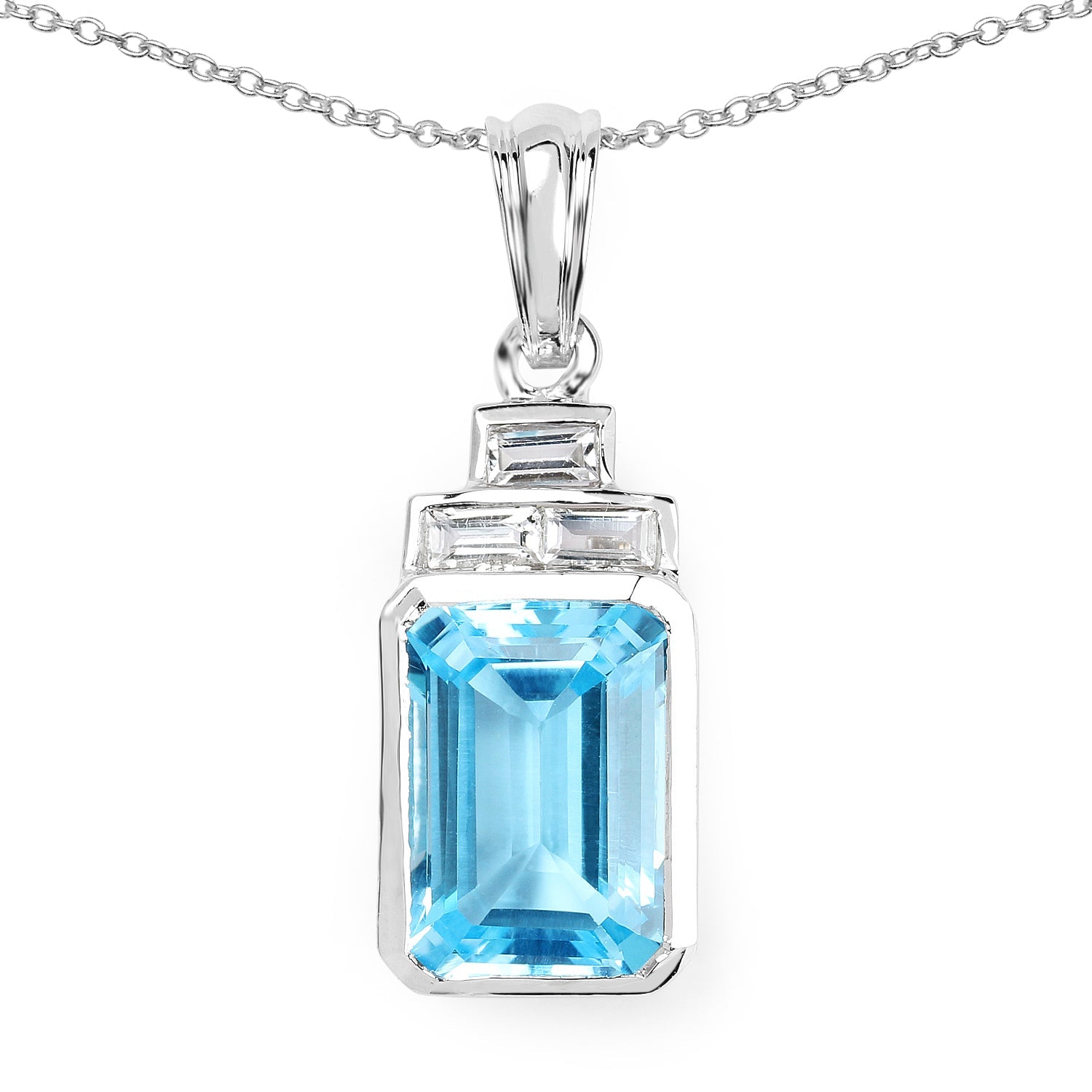 9.99 Carat Genuine Swiss Blue Topaz and White Topaz .925 Sterling Silver Pendant by Bids.com
