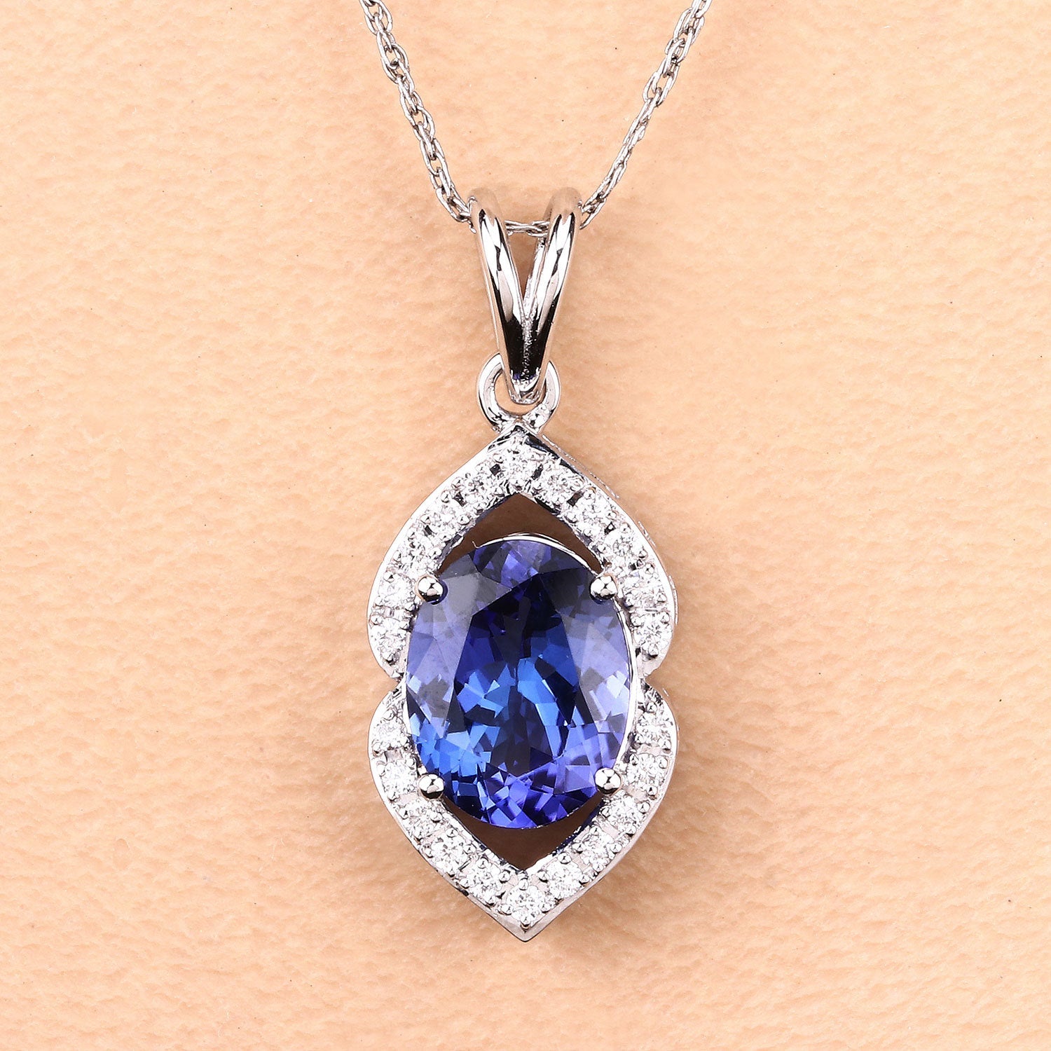 2.44 Carat Genuine Tanzanite and White Diamond 14K White Gold Pendant by Bids.com