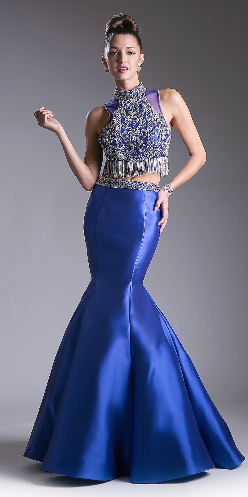 Cinderella Divine 84016 Beaded Bodice 2 Piece Mermaid Gown T-Back by DiscountDressShop