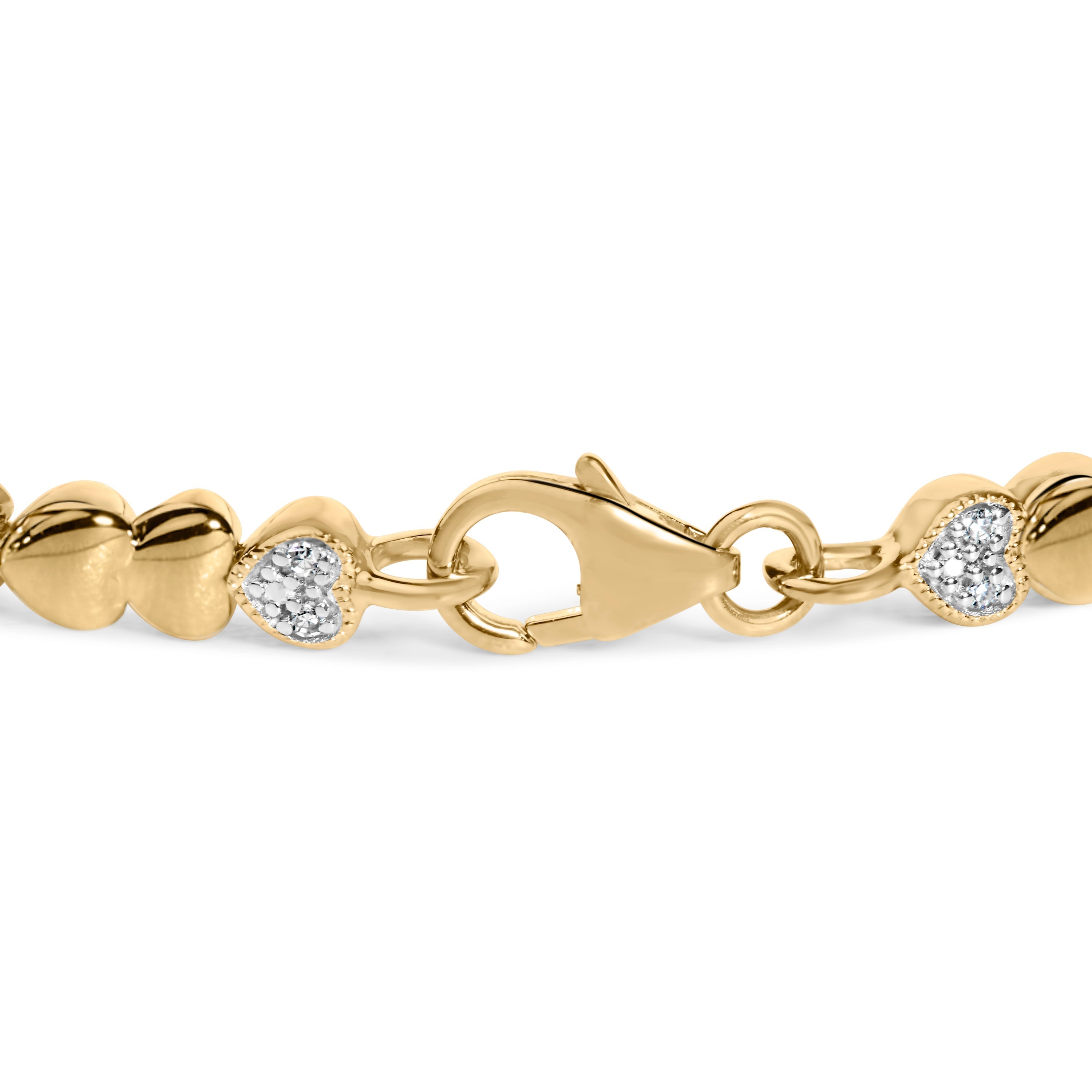 Gold Vermeil .925 Sterling Silver 1/7 Cttw Diamond Puff Heart Bangle Bracelet DestGlow