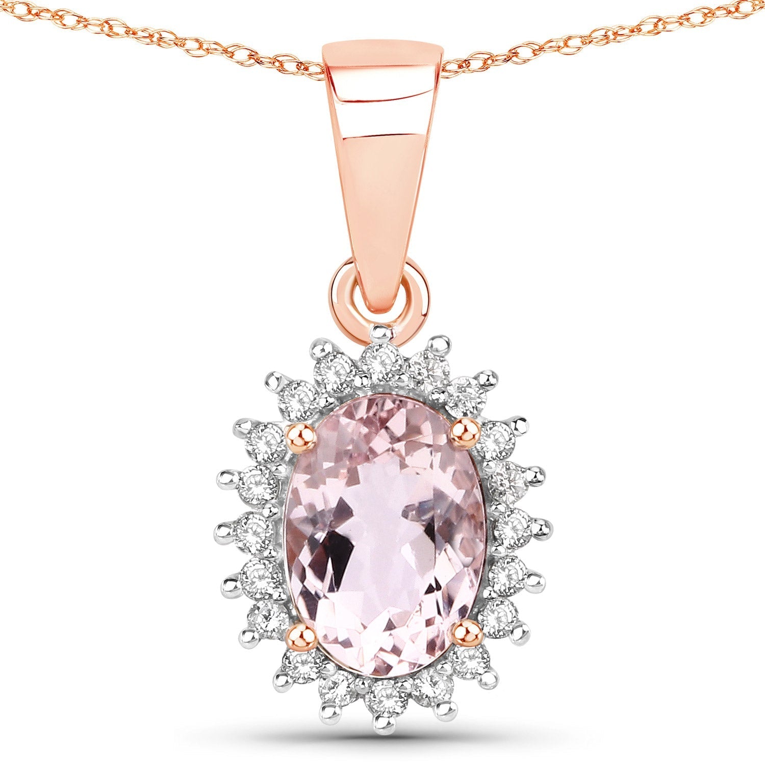 0.81 Carat Genuine Morganite and White Diamond 14K Rose Gold Pendant DestGlow