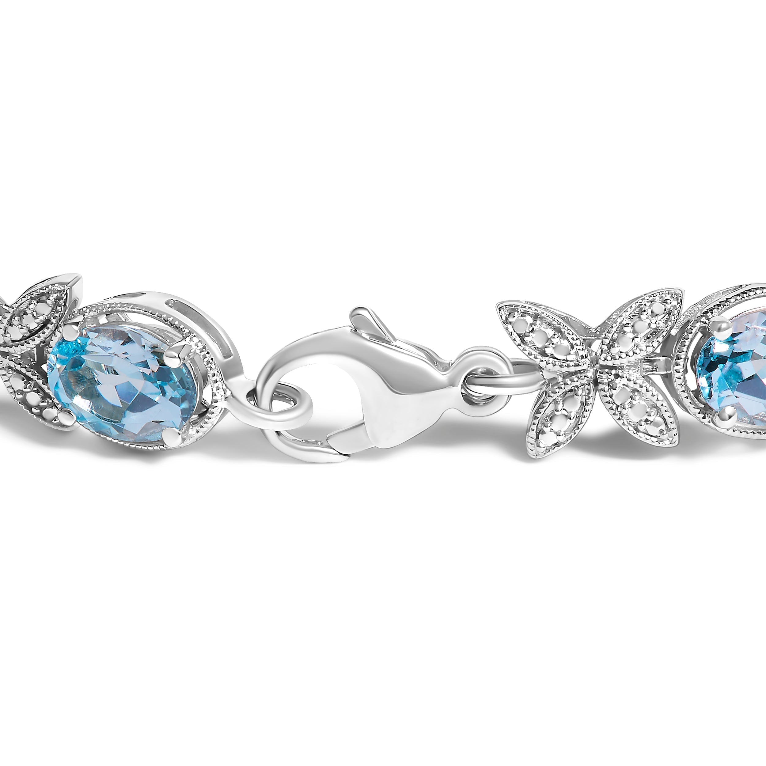 .925 Sterling Silver Oval Blue Topaz Diamond Butterfly Link Bracelet (I-J Color, I1-I2 Clarity) - Size 7" Inches DestGlow