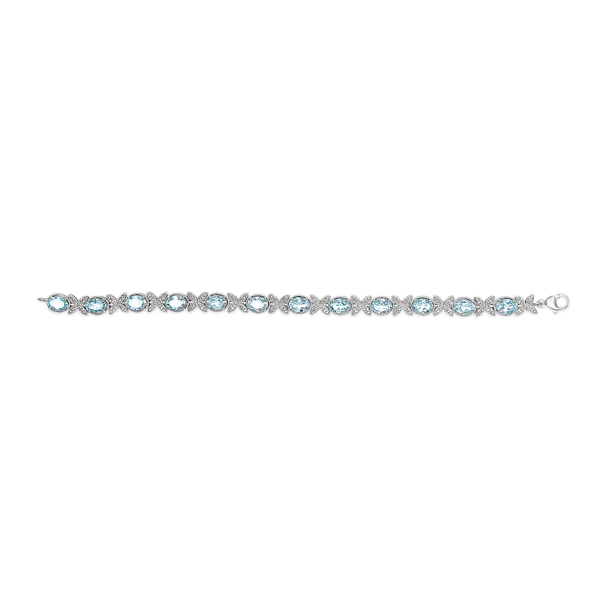 .925 Sterling Silver Oval Blue Topaz Diamond Butterfly Link Bracelet (I-J Color, I1-I2 Clarity) - Size 7" Inches by Bids.com