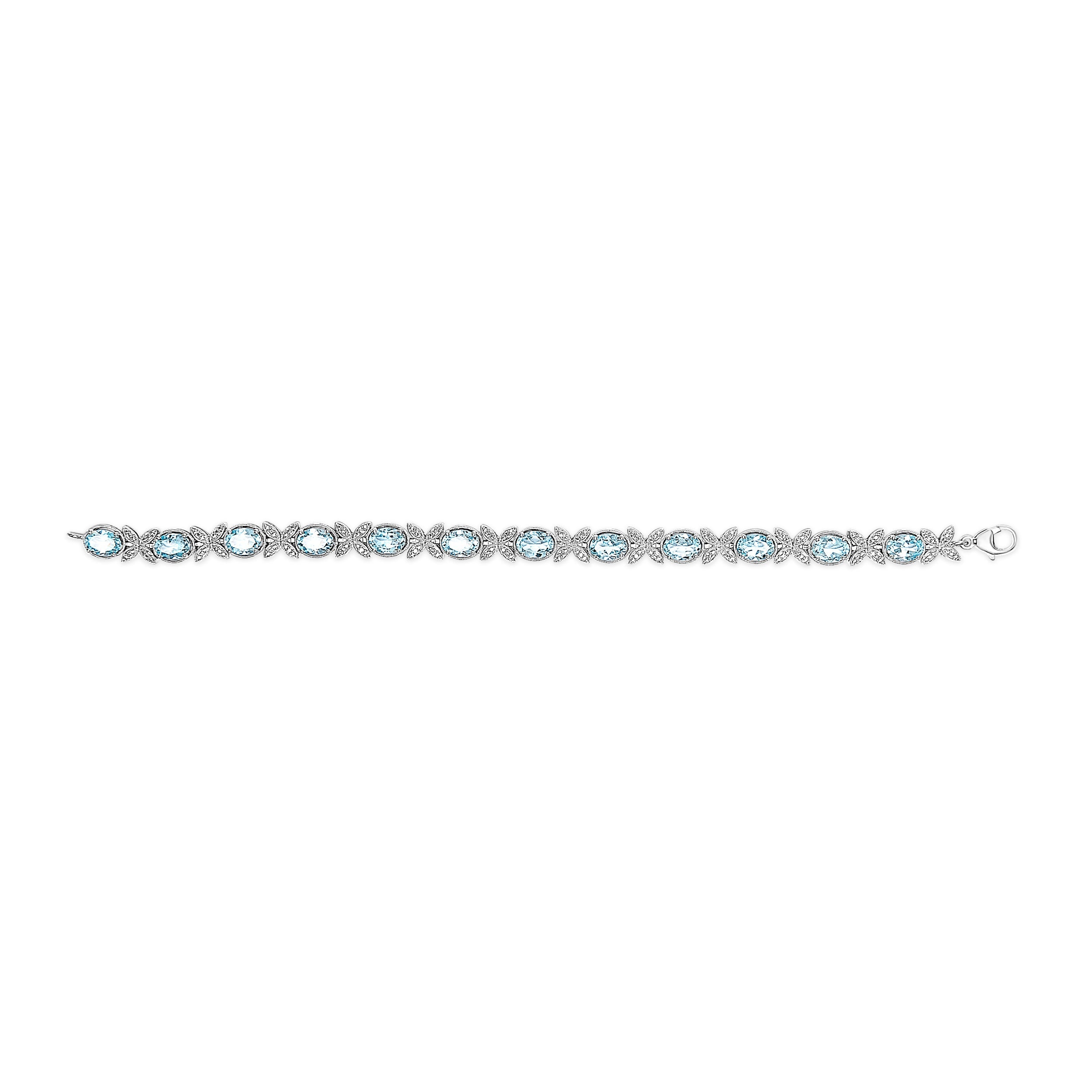 .925 Sterling Silver Oval Blue Topaz Diamond Butterfly Link Bracelet (I-J Color, I1-I2 Clarity) - Size 7" Inches DestGlow