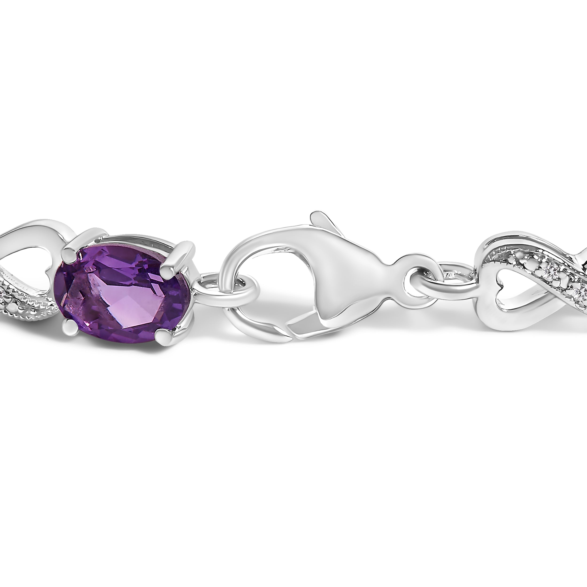 .925 Sterling Silver Oval Purple Amethyst and Diamond Infinity Link Bracelet (I-J Color, I1-I2 Clarity) - 7" Inches DestGlow