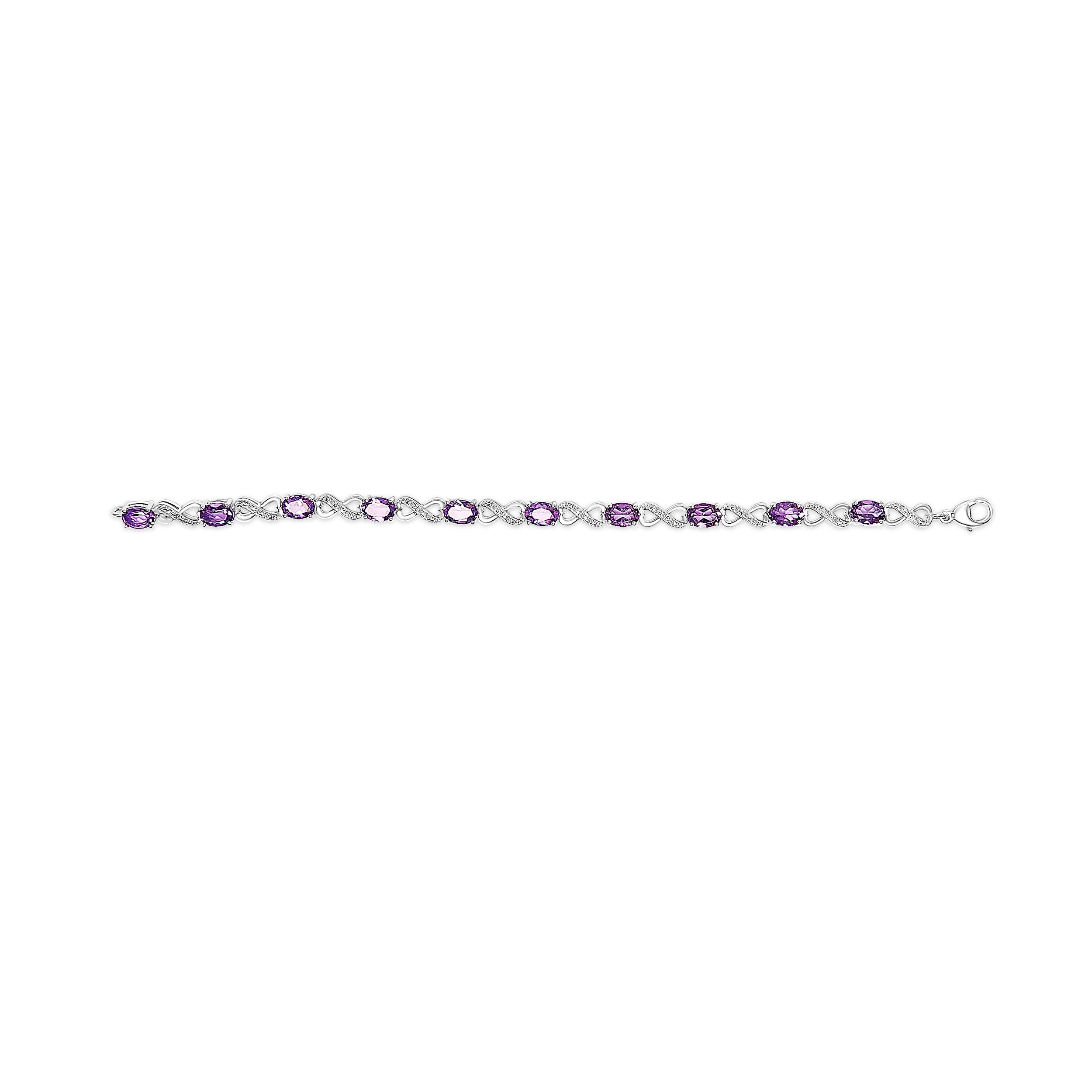 .925 Sterling Silver Oval Purple Amethyst and Diamond Infinity Link Bracelet (I-J Color, I1-I2 Clarity) - 7" Inches DestGlow