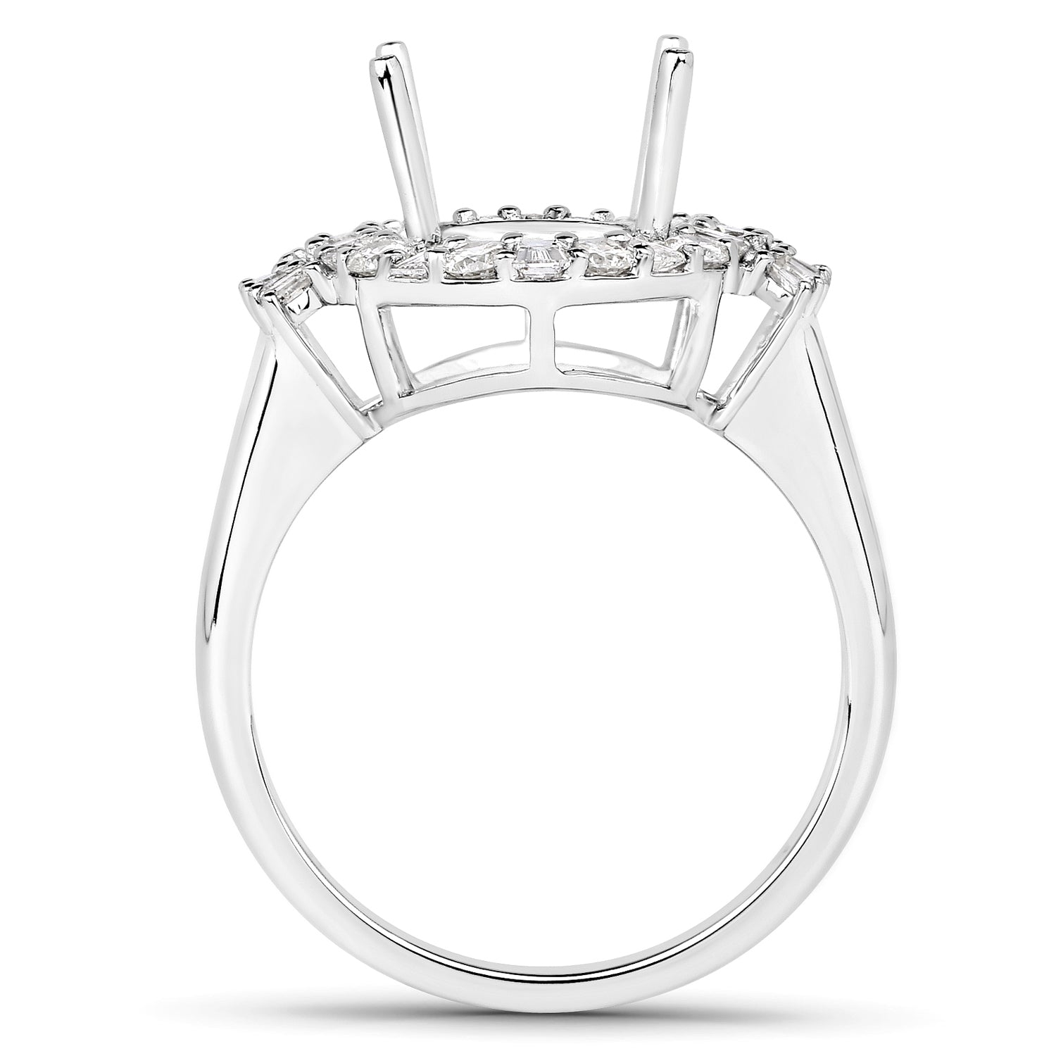 0.83 Carat Genuine White Diamond 14K White Gold Semi Mount Ring - holds 11x9mm Oval Gemstone by Bids.com