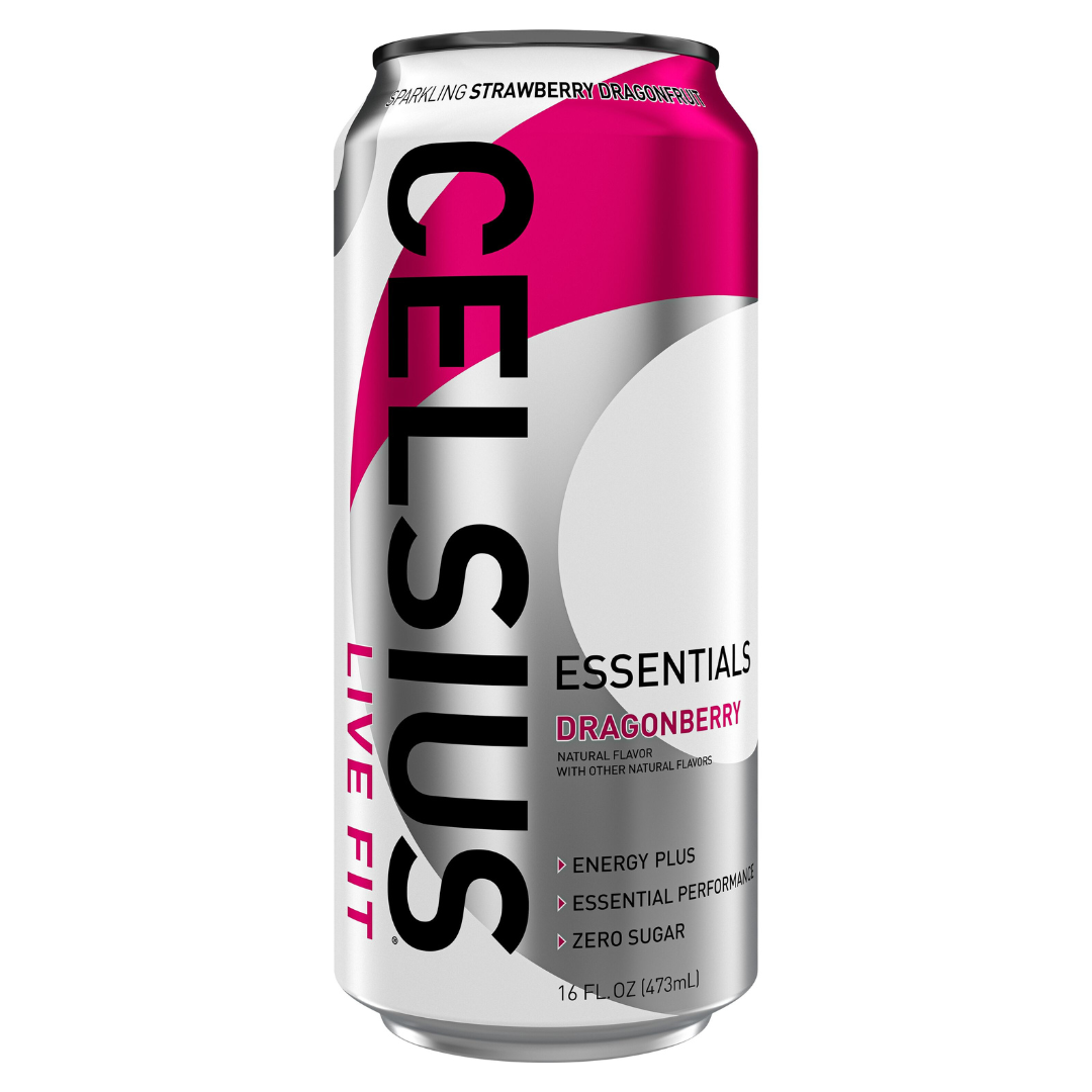 Celsius Essentials Dragonberry Sparkling Strawberry Dragonfruit Energy Drink (16oz) DestGlow
